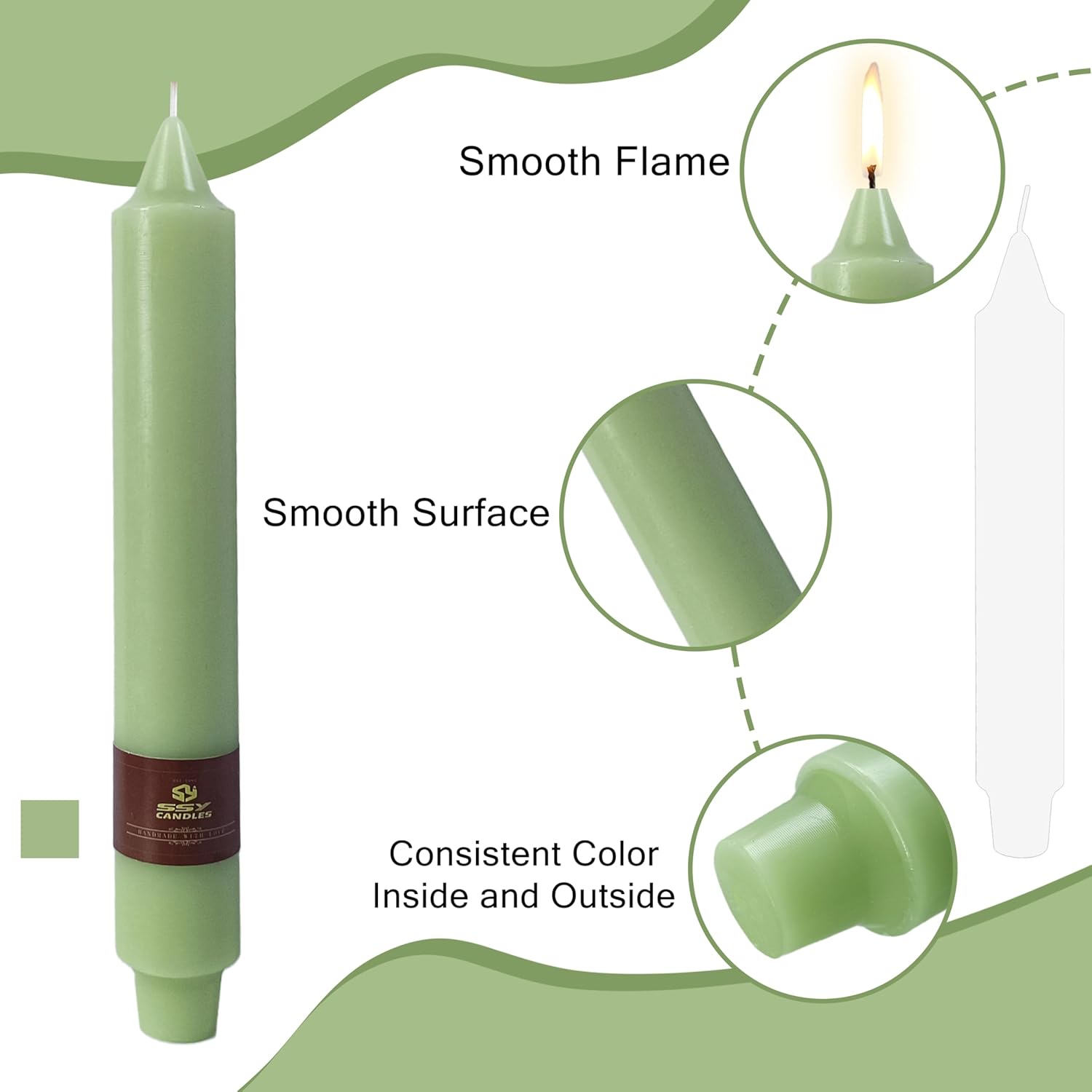 Green Candlesticks Handmade Candles Taper - 8 PCS Unscented Taper Candlesticks 10 inch Dinner Candle for Home Decor, Relaxation & All Occasions