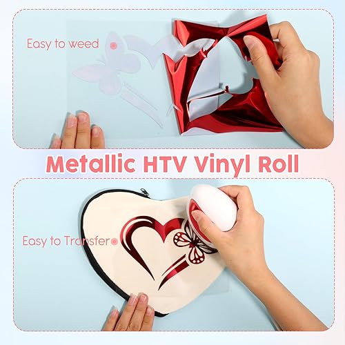 Miniatura 3 de Rollo de vinilo HTV metálico rojo  12 pulgadas x 8 pies, vinilo metálico rojo de transferencia de calor, vinilo HTV para ropa, camisetas