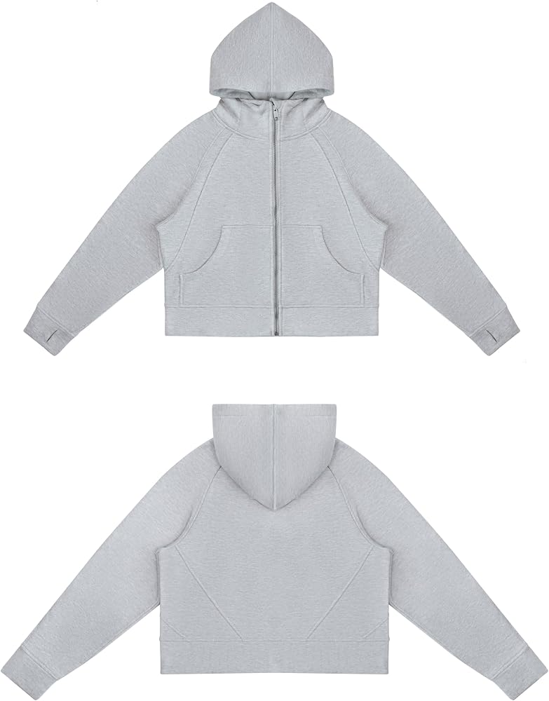 THE GYM PEOPLE Women's Full-Zip Up Hoodies Jacket Fleece Workout Crop Tops Sweatshirts with Pockets Thumb Hole