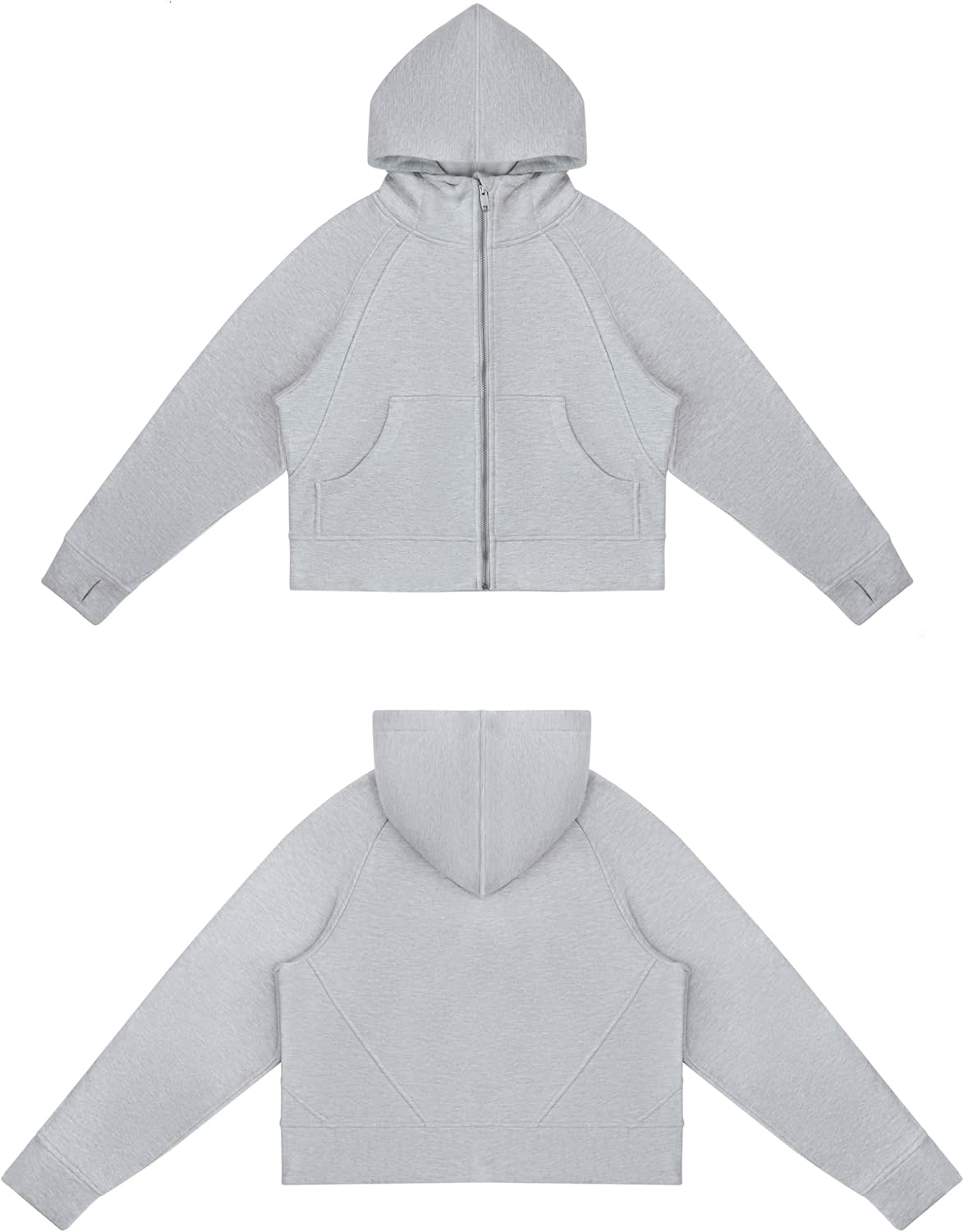 THE GYM PEOPLE Women's Full-Zip Up Hoodies Jacket Fleece Workout Crop Tops Sweatshirts with Pockets Thumb Hole - Image 4