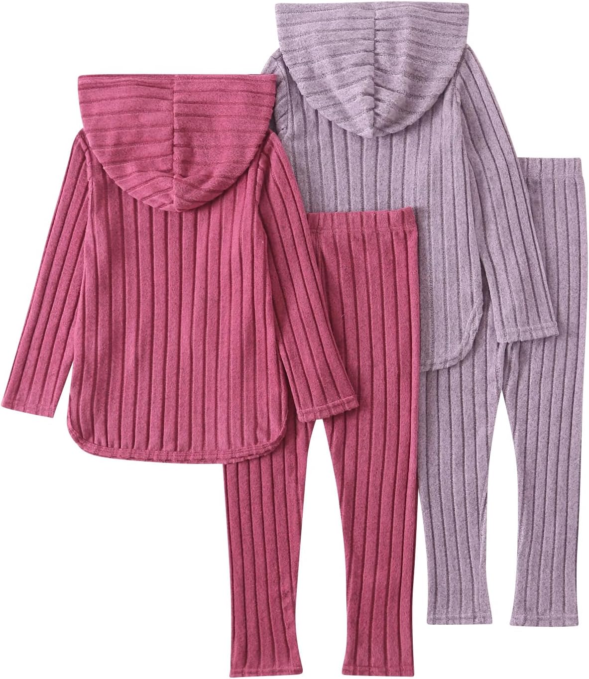 Girls Fall Clothes Set Ribbed Knit Hooded Pullover Sweatshirt and Active Sweatpants Size 3-12 Years