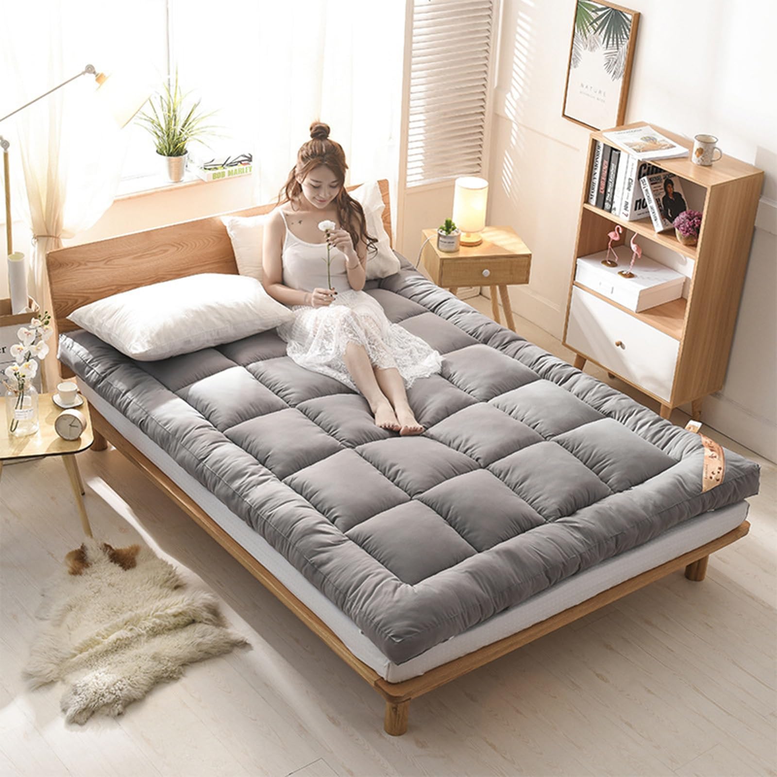 LXBche Japanese Futon Floor Mattress Foldable Tatami Mat Soft Futon Bed Mattress Breathable Floor Lounger Guest Mattress for Home Dormitory (Color : Gray, Size : 90 * 200cm)