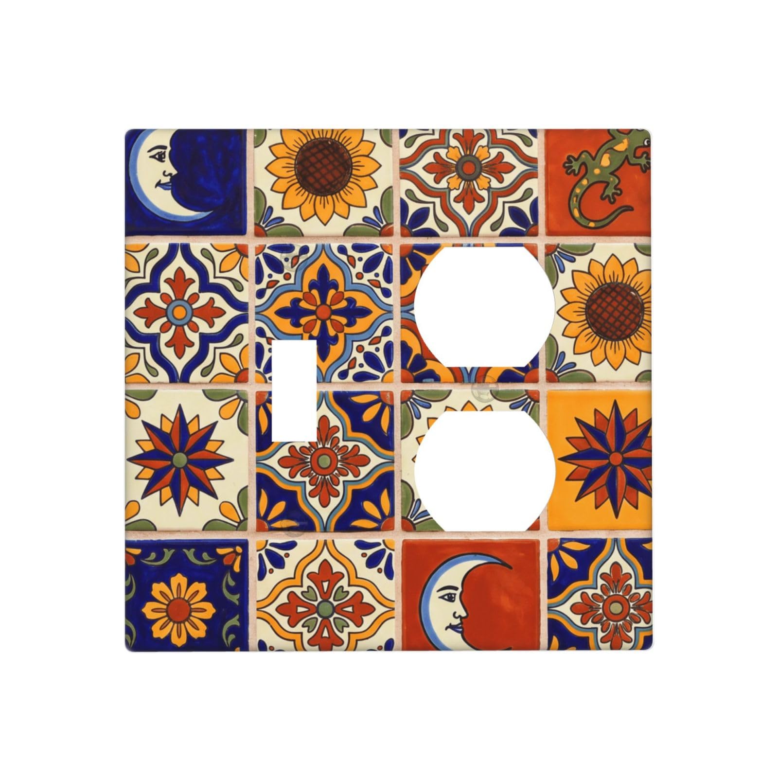 Dwbguo Talavera Tile Decorative Outlet Covers Colorful Mexican 2 Gang Light Switch Cover Plate Single Toggle Duplex Wall Plates For Electrical Outlets Switch Plate Covers For Kitchen Bathroom Decor