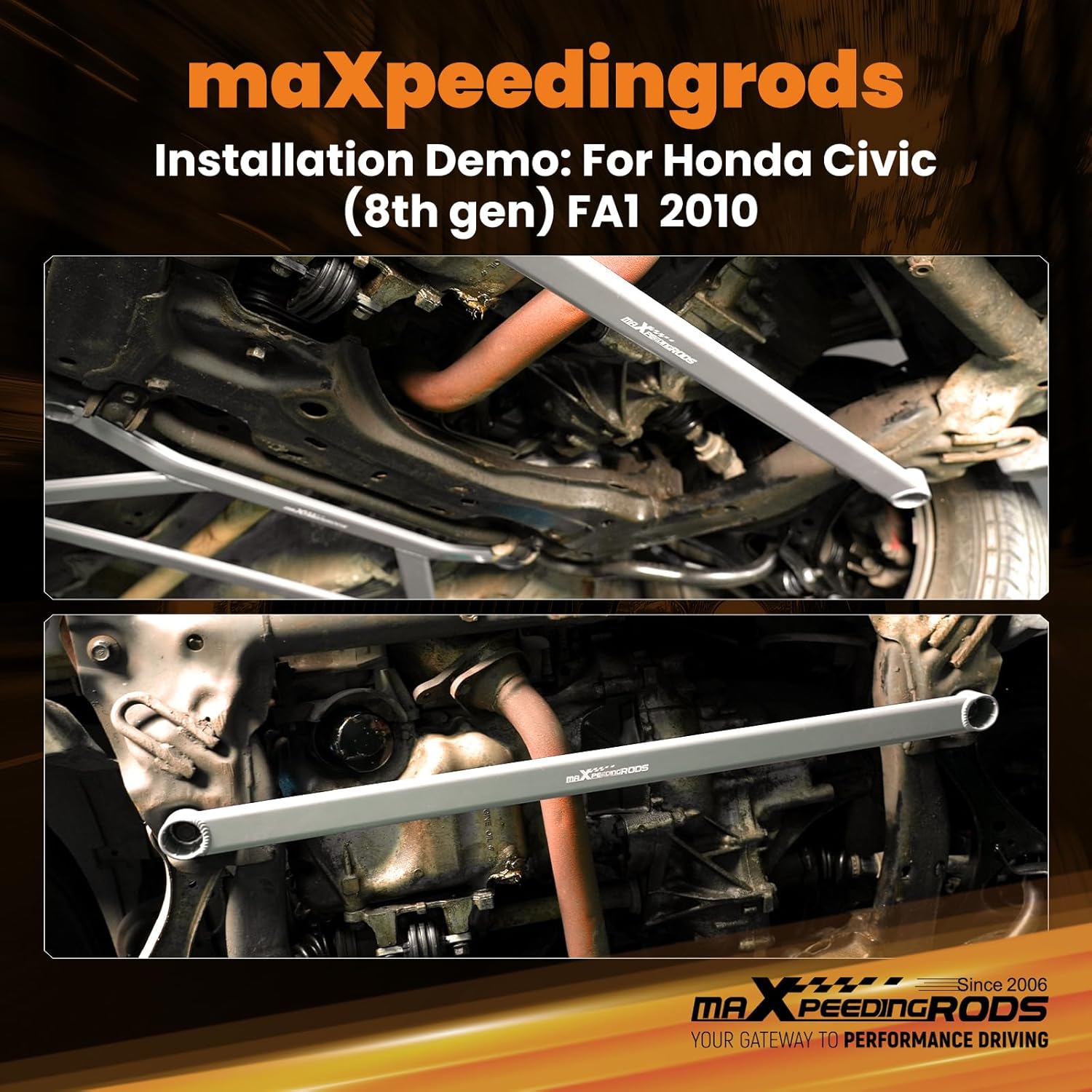 maXpeedingrods Front Lower Strut Bar for Honda Civic 2006-2011 Aluminum Strut Brace Metallic Silver