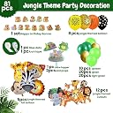 FI - FLICK IN 81 pcs Jungle Theme Party Decoration Foil Balloons Cutouts Cake Topper Props Set Jungle Theme Birthday Decoration Animal Theme Birthday Party Decorations (Pack of 81, Multicolor) gallery image