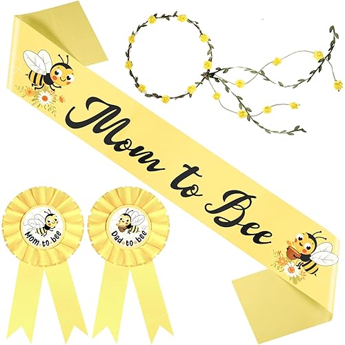 Chunful Decoraciones de baby shower de mamá a abeja, diadema de corona de flores para papá y niña, banda amarilla para niños y niñas, revelación de