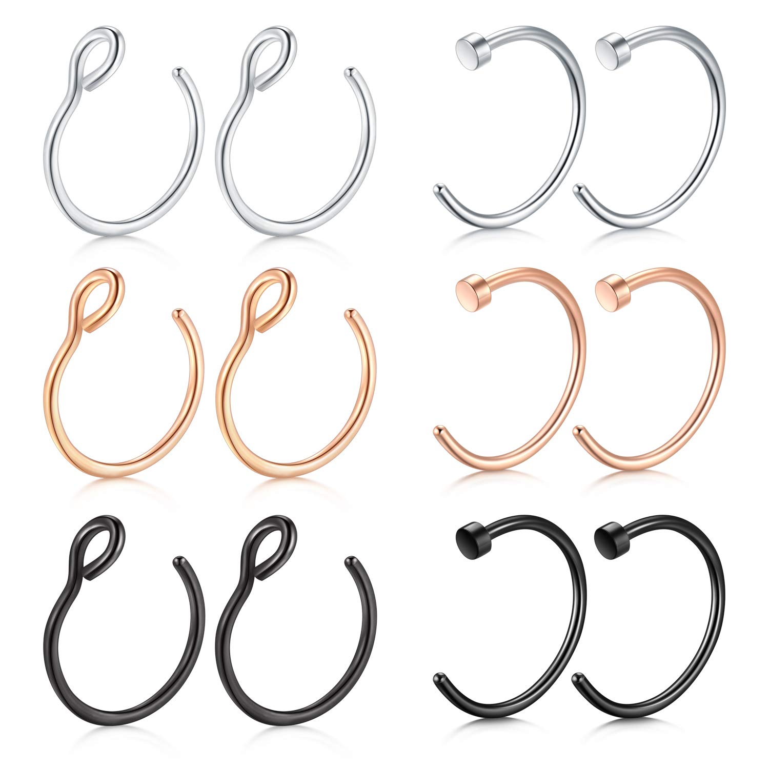 Mayhoop 12-16 Piezas 20G Piercing Nariz Falso Piercing Nariz Acero Inoxidable Falso Anillos Aro de Nariz Oreja Labbio 8mm para Hombres y Mujeres