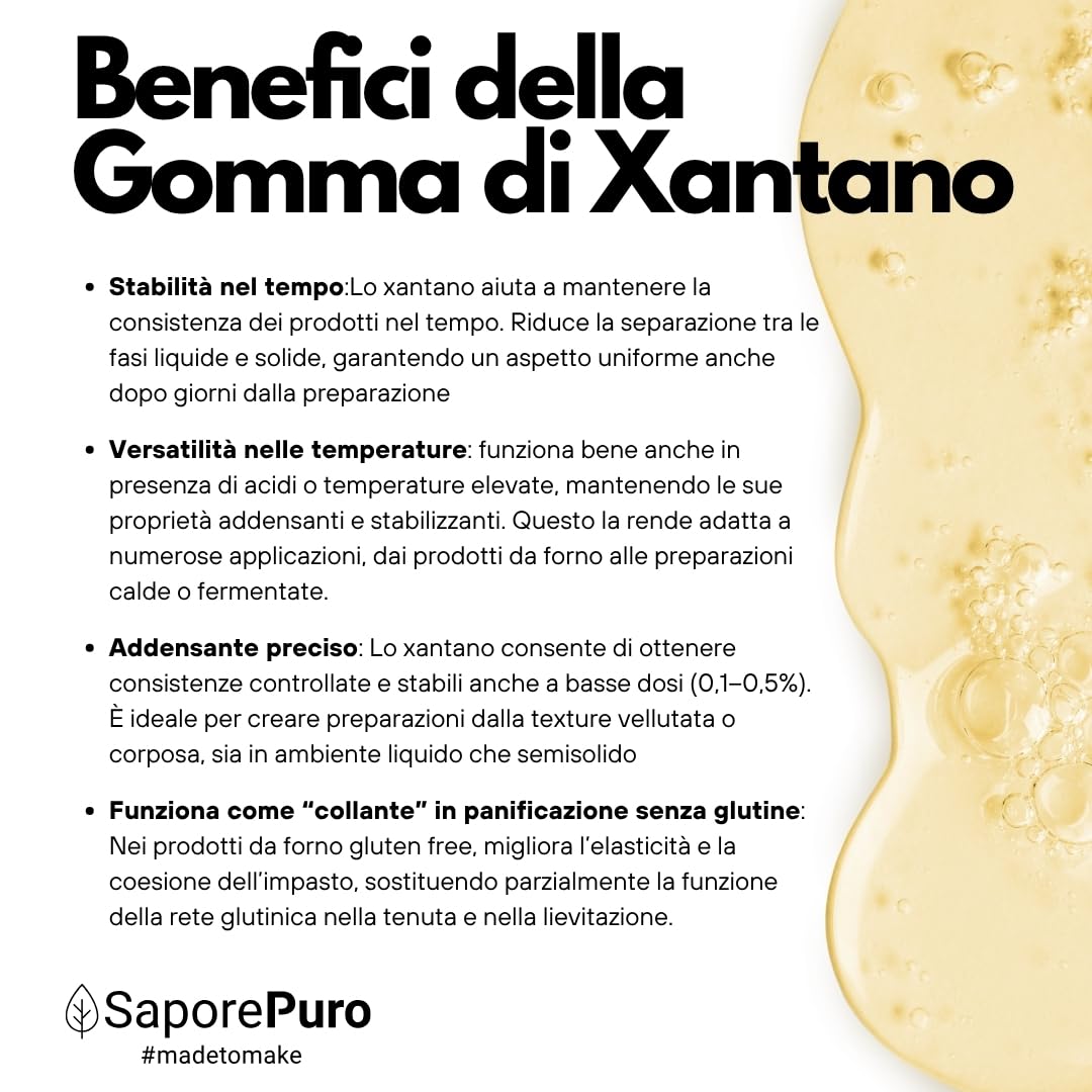 Saporepuro Xantano in polvere 1 kg - Ideale per Gelati, salse, topping, Sorbetti, gel, impasti pizza, mixologi, cucina molecolare - Puro 100%