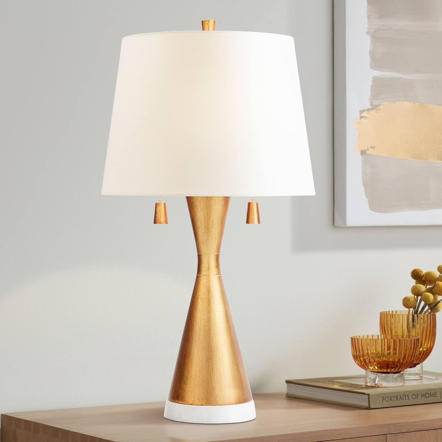 360 Lighting Sterling 27 3/4" Tall Modern Table Lamp Pull Chain Gold Finish Marble Single Fabric White Shade Living Room Bedroom Bedside Nightstand House Office Family Reading Kitchen Entryway