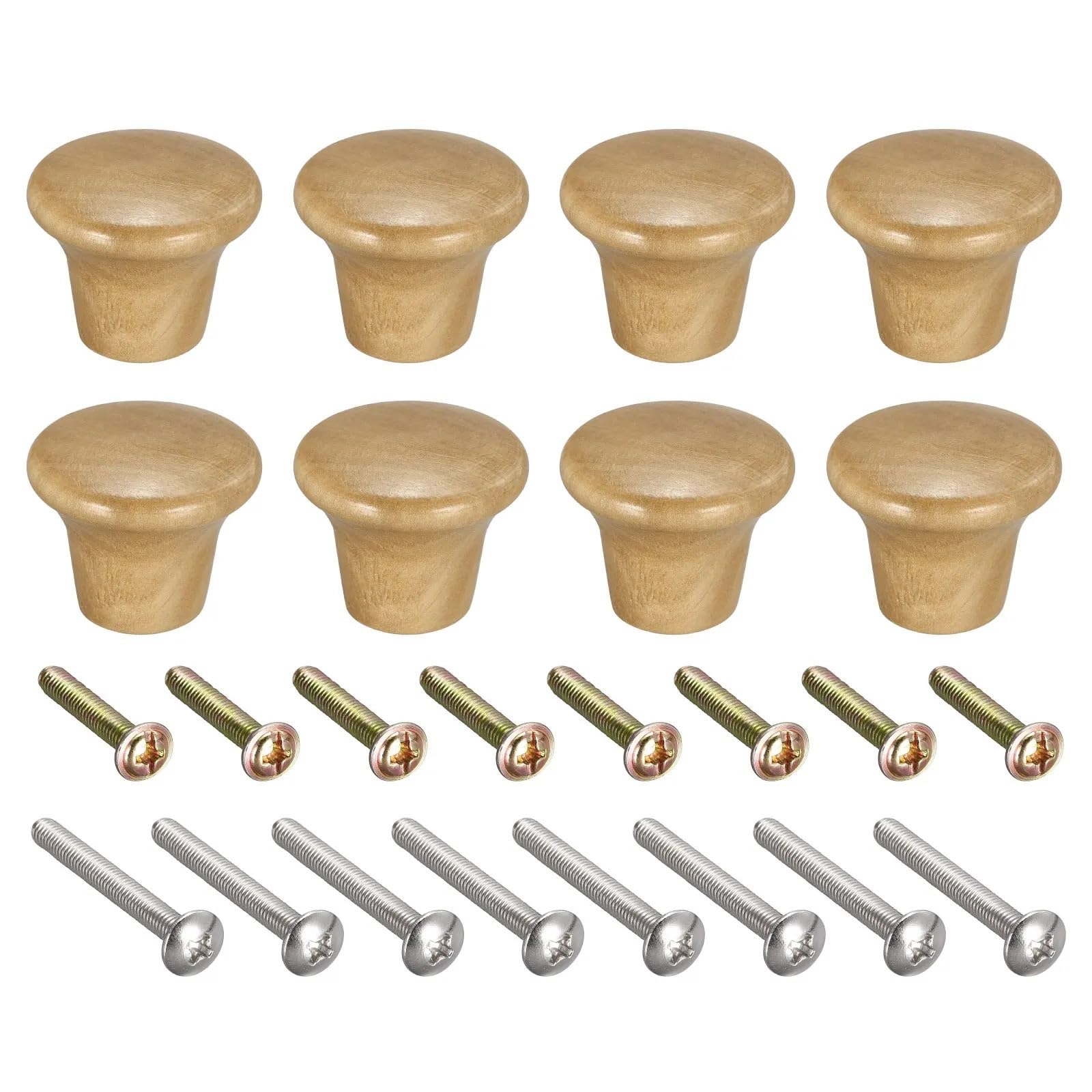 LADFRTYU Wooden Handles 8Pcs Round Wooden Cabinet Knobs Wood Cupboard Furniture Drawer Pulls Handles with Screws for Wardrobe Dresser Closet(8pcs 33x28mm)