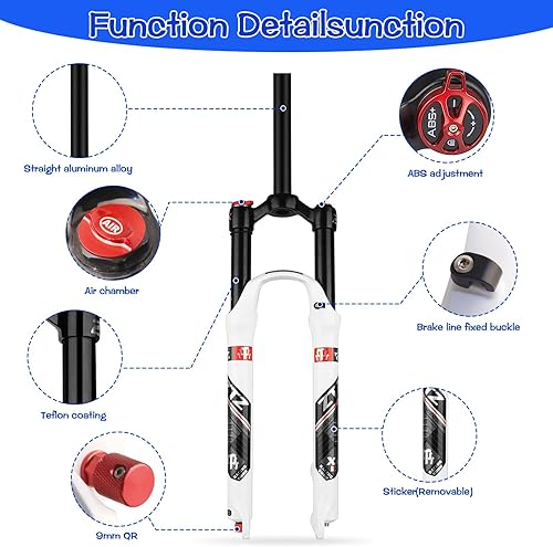 Miniatura 2 de ZTZ Horquilla de suspensión neumática MTB, apta para bicicleta de montaña de 2627.529 pulgadas, viaje de 4.724 in, ajuste de rebote, QR 0.354 in,