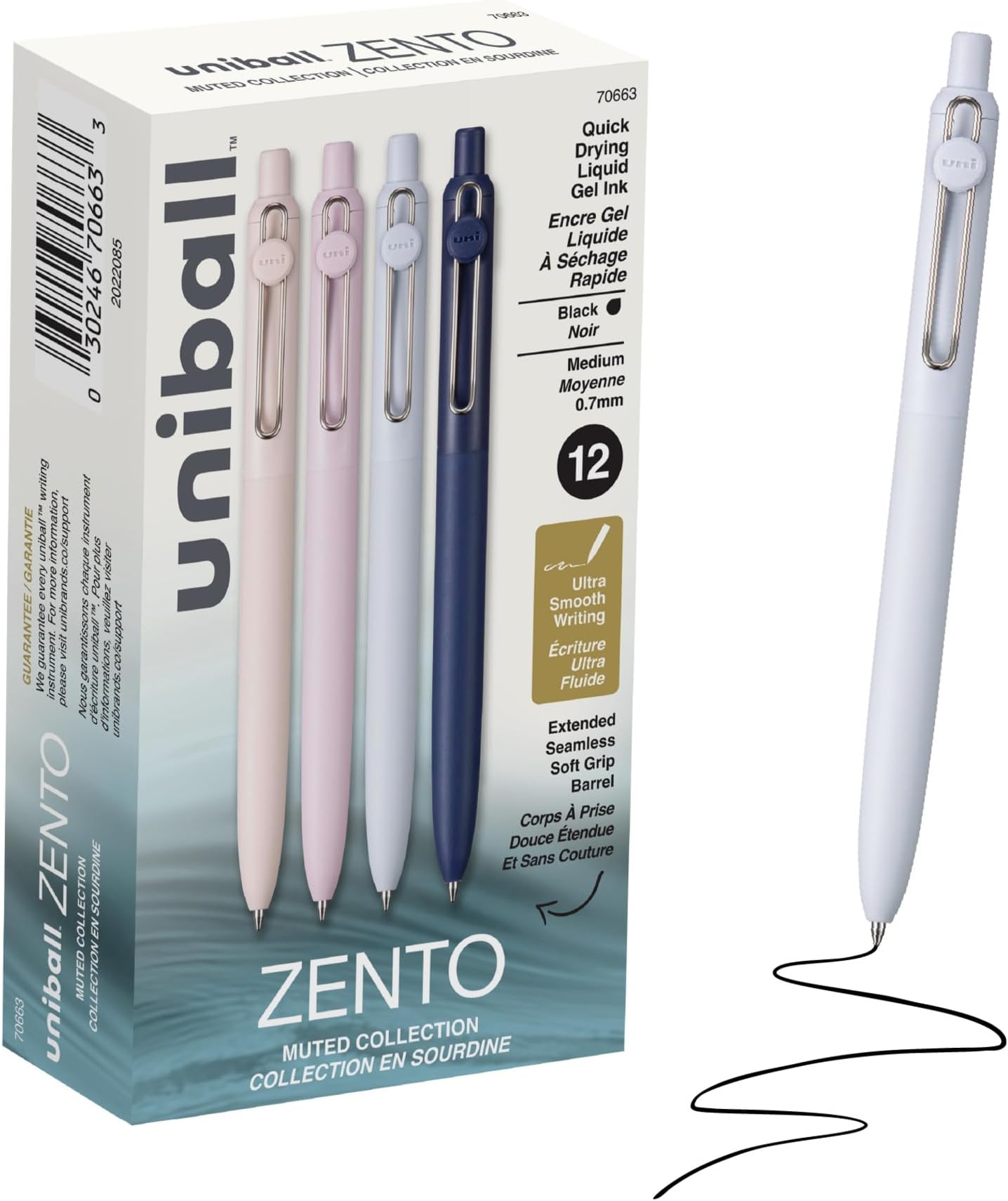 Zento Gel Ink Rollerball Pens, 12 Black Medium Point Smooth Writing Pens, Colored Japanese Pens, Muted Colors
