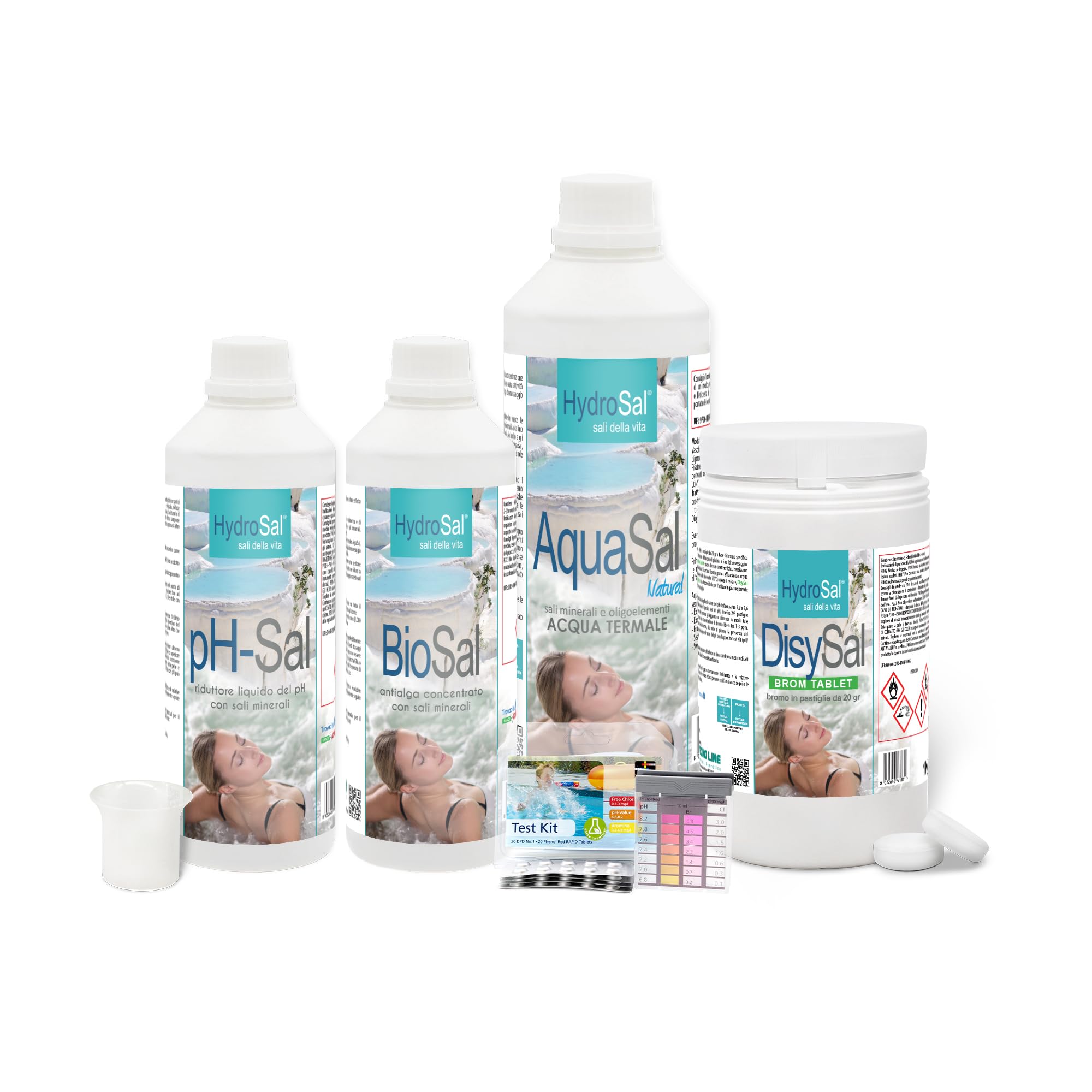KIT SPA BROM, Set di prodotti per Piscina e Spa Idromassaggio, 5KG | Rigida o Gonfiabile di Tutte le Marche, Trattamento Acqua a Base di Bromo in past. 20 gr, con Acqua Termale