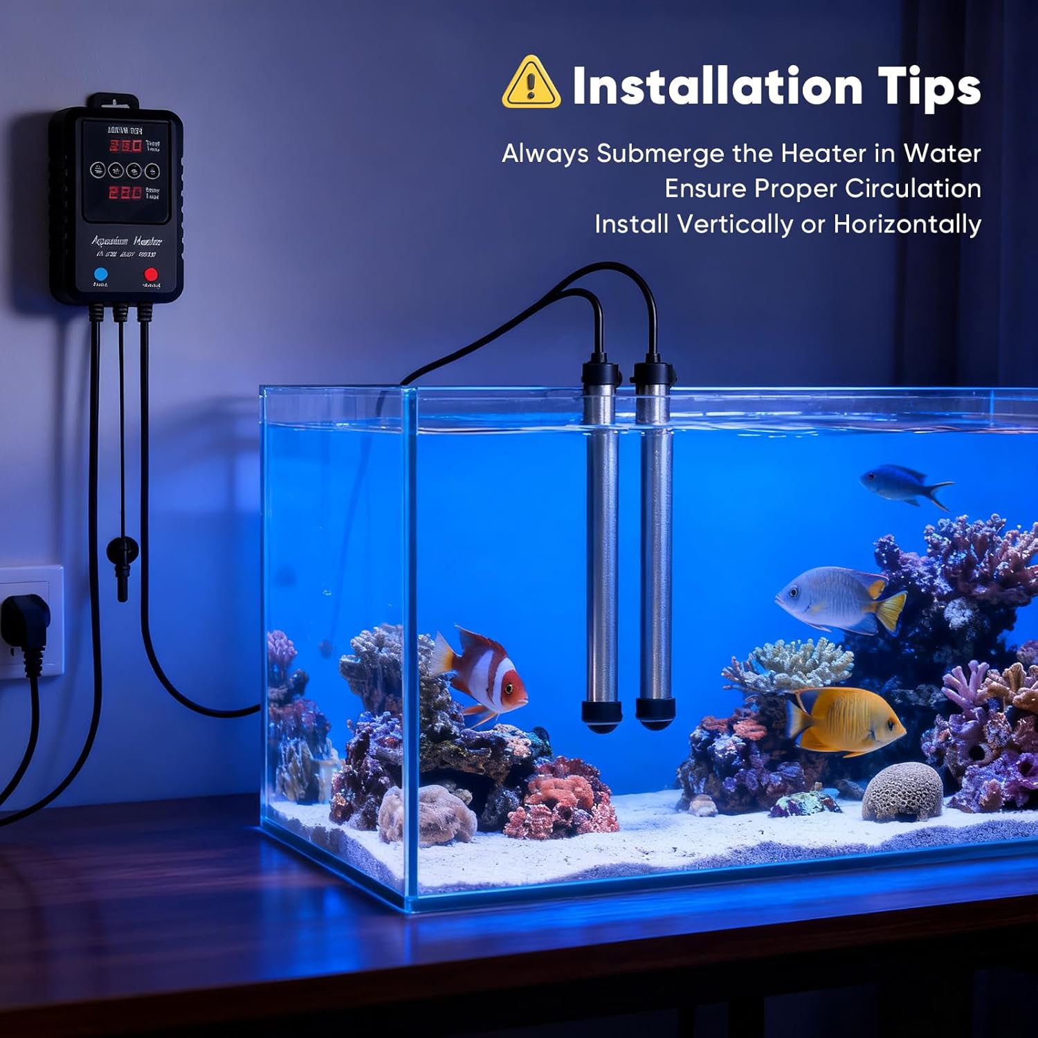 Aquarium Heater 300W for 40–75 Gallon Tanks, Submersible Fish Tank Heater with Digital Temperature Controller, Fast Heating, Overheat & Dry-Run Protection, Adjustable Thermostat