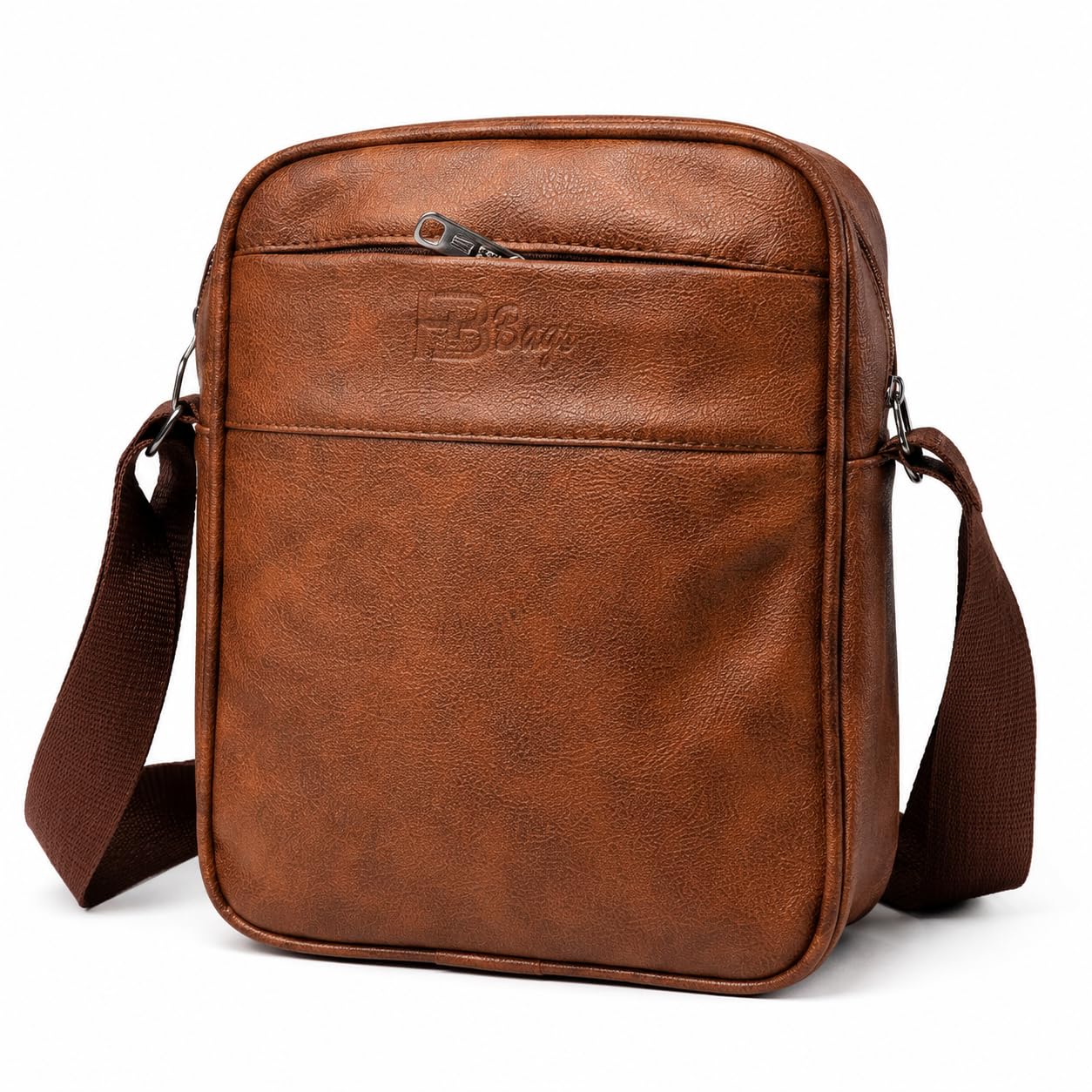 Men's Leatherette Crossbody Sling Bag | Small Messenger Shoulder Bag with Adjustable Strap | Multi-Zip Travel Office Casual Bag for Mobile, Wallet, Passport & Daily Essentials | Brown-picture-34