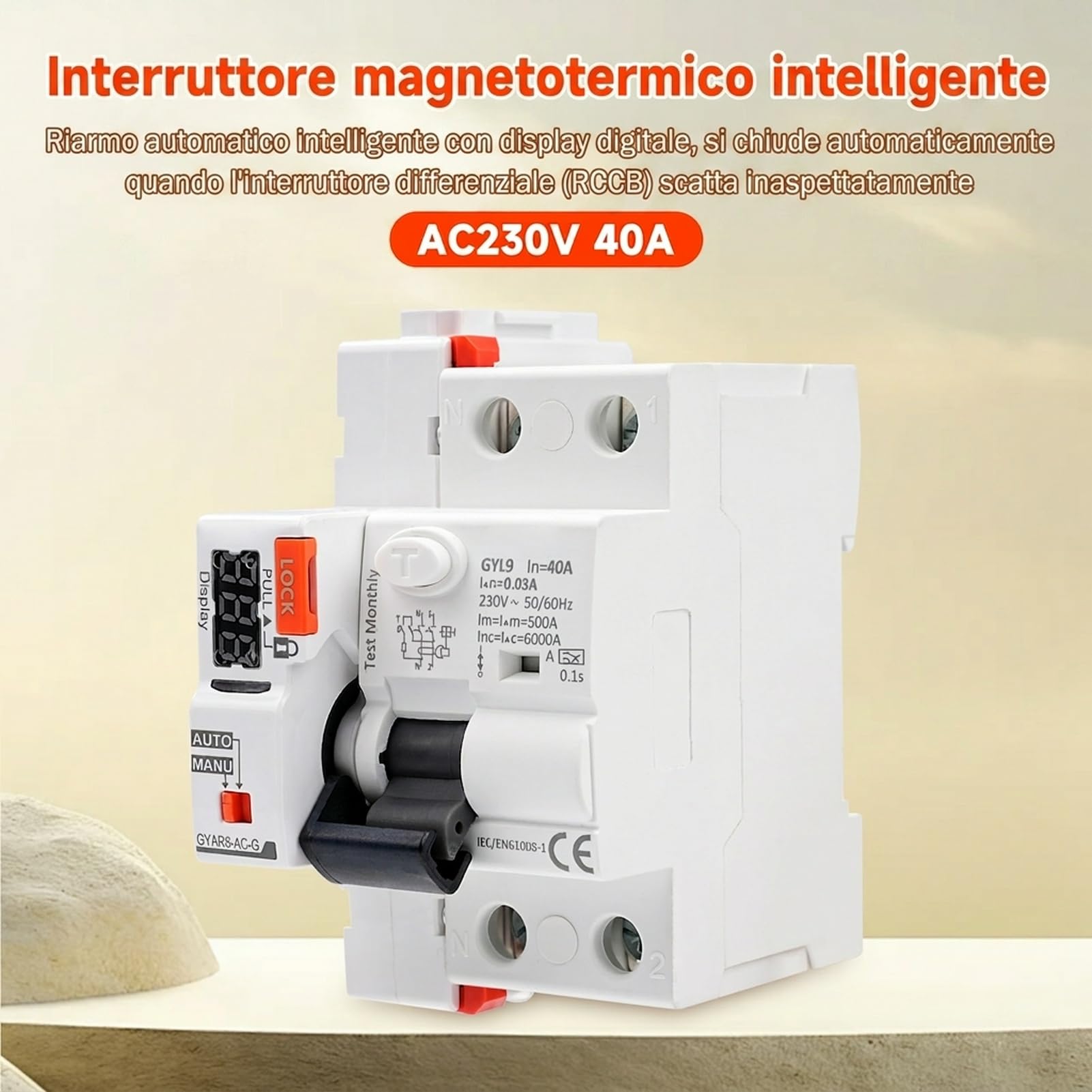 40A Salvavita con riarmo automatico Interruttore differenziale a riarmo automatico Differenziale riarmo automatico RCCB tipo A con display 220V 2P riarmo automatico in modalità auto.
