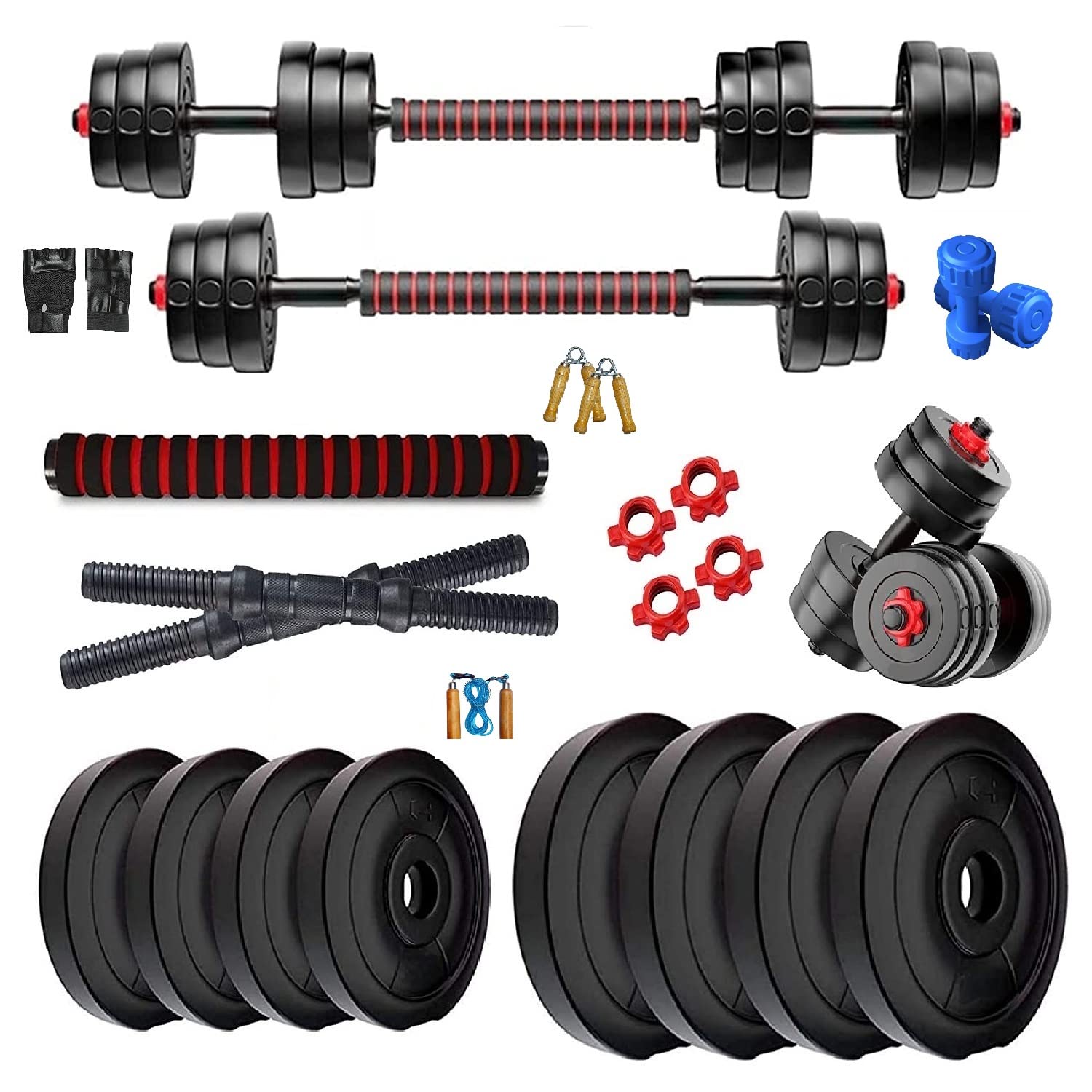 Bodyfit Dumbles Gym Set, Home Gym Weight Plates + 3in1 Multi-Convertor Barbell Rod, 2 Star Nut Dumbbell Rods, Exercise Set, Accessories n 1kg Dumble. (8kg Weight Plates(2kgx4))-picture-11