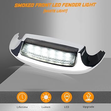 NTHREEAUTO Front Smoked Fender Light White LED Fender Tip Running Lights Compatible with Harley Electra Glide Ultra Limited - Smoke Lens
