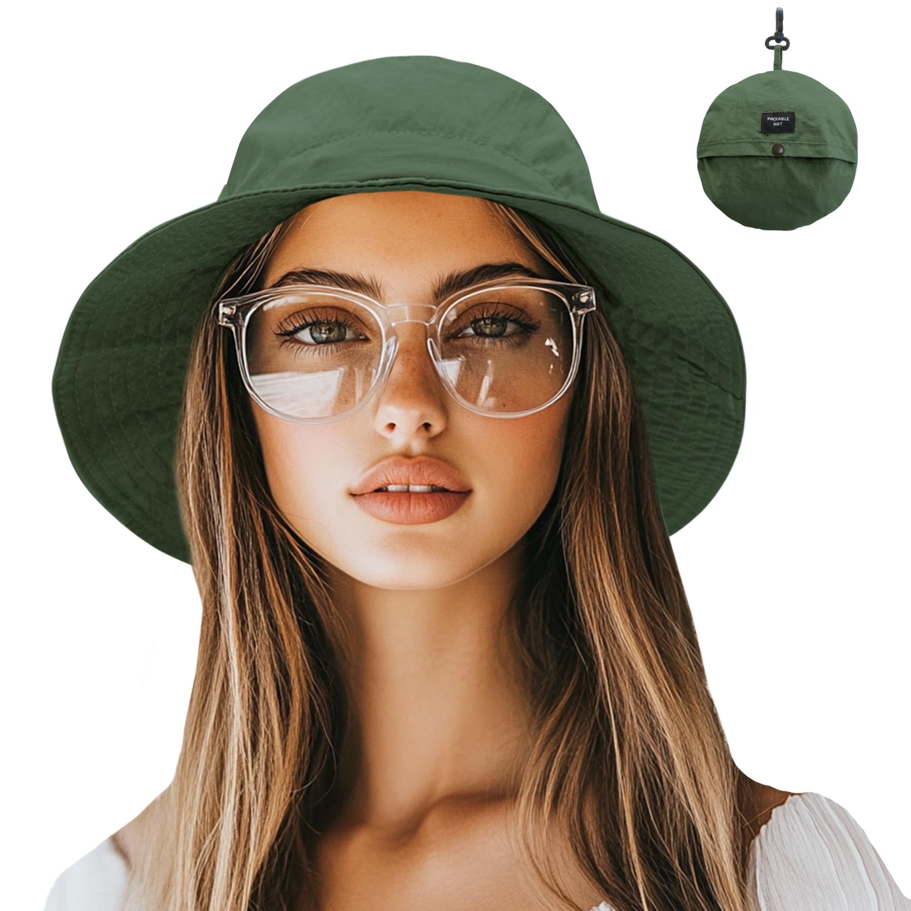 NPJY Packable Quick Dry Sun Bucket Hats for Women Lightweight Outdoor Waterproof Rain Hat with Detachable Chin Strap
