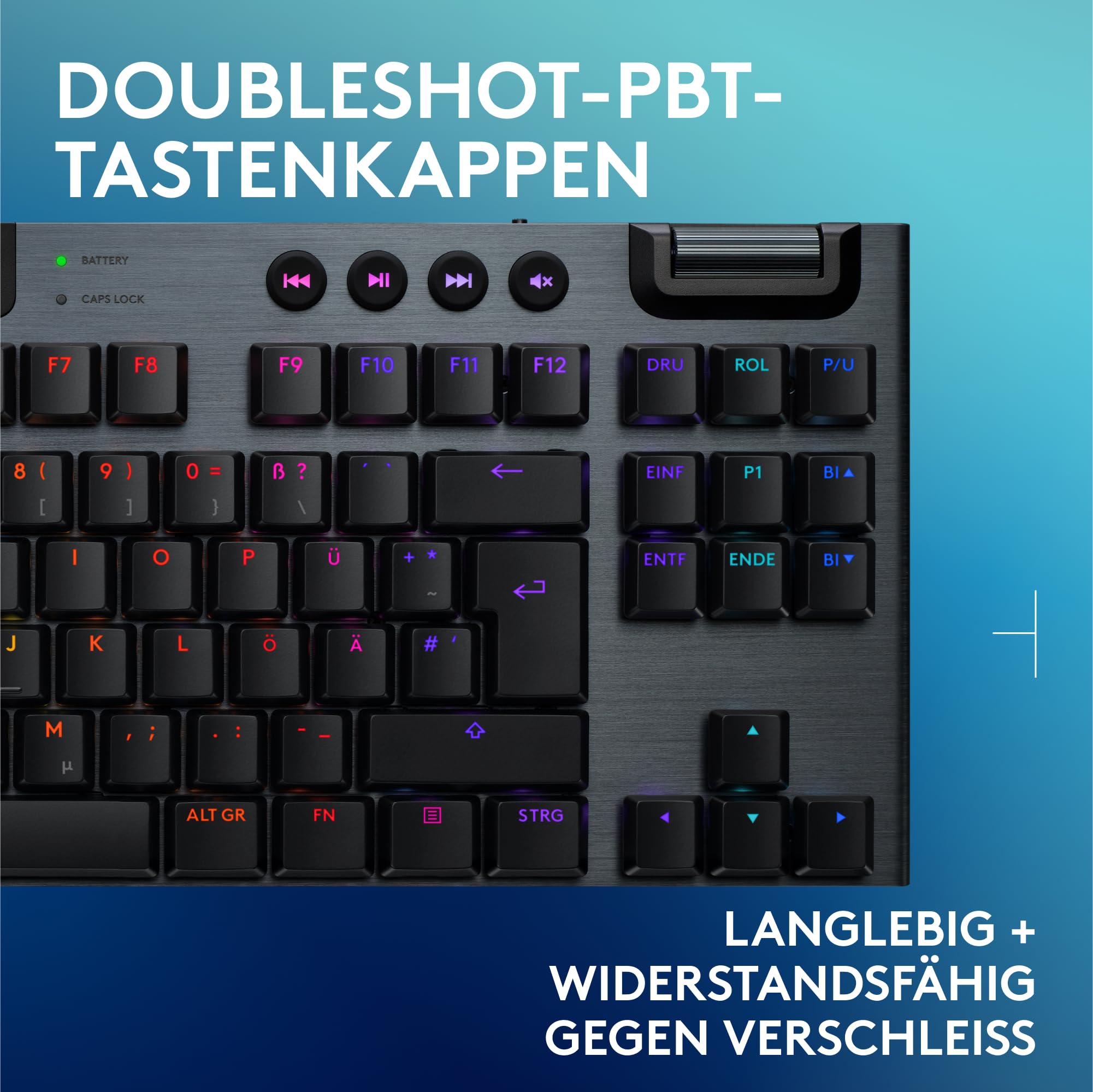 Logitech G G915 X Lightspeed TKL - Flache kabellose Gaming-Tastatur mit Double-Shot-PBT-Tastenkappen, RGB-Hintergrundbeleuchtung, braunen taktilen GL-Switches für PC/Mac, DEU QWERTZ-Layout - Schwarz