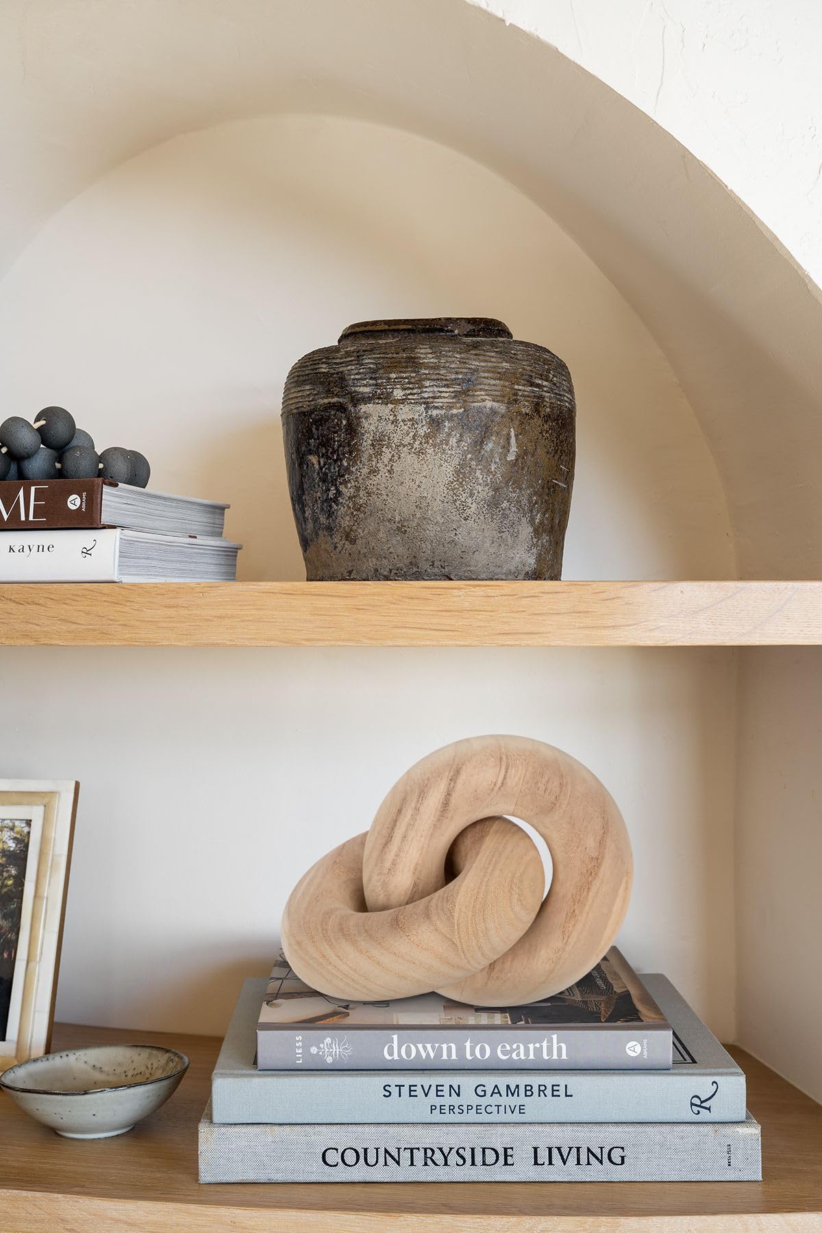 Briful Nodo Decorativo in Legno Massello Scandinavo - Scultura Moderna per Tavolo, Scaffale e Soggiorno, Catena Design 18 x 12 cm, Naturale