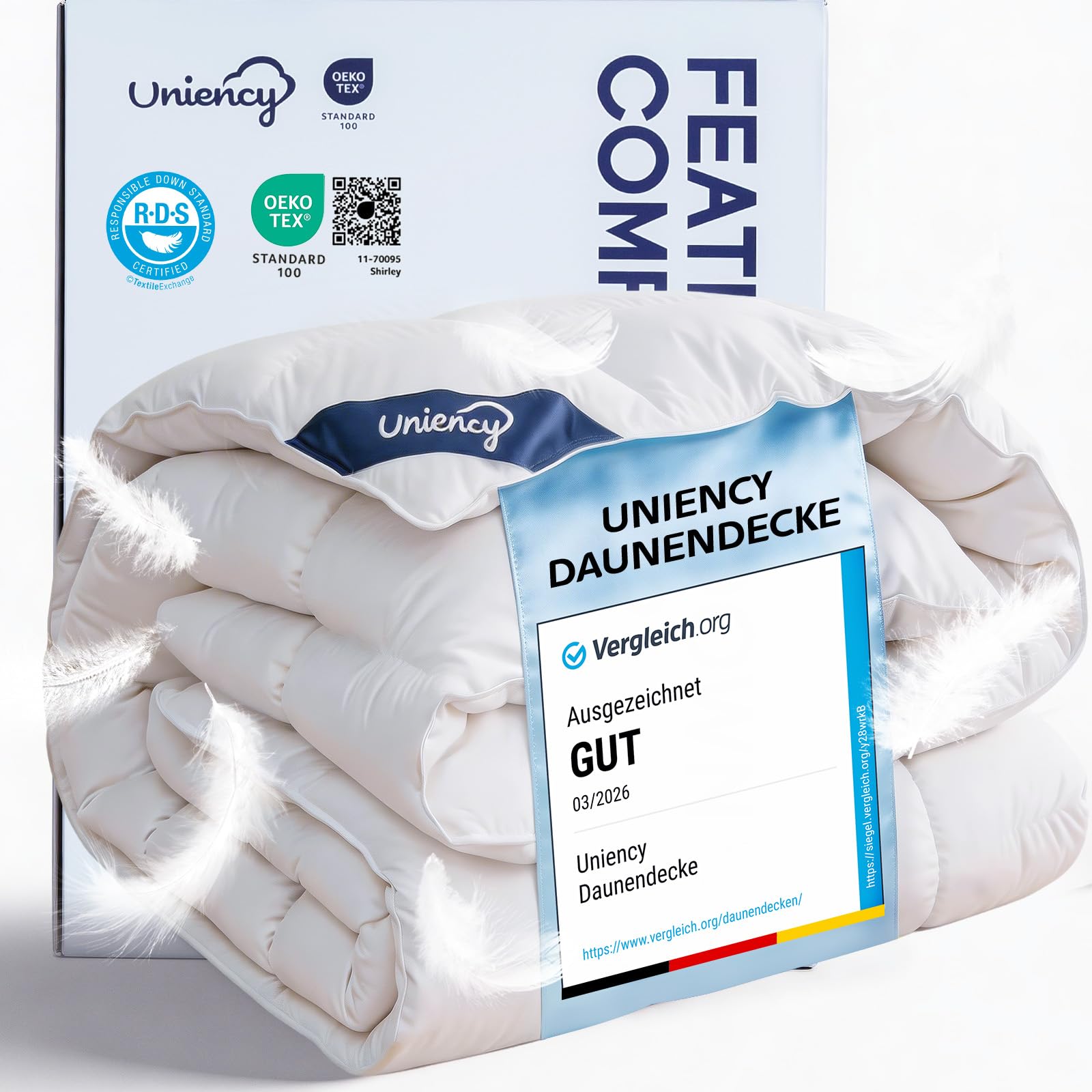 Uniency Daunendecke 155x220 Winter Extra Warm 100% Baumwollbezug Bettdecke 155x220 Daunen und Federn Daunenbettdecke Winterdecke Federbettdecke Steppdecke|Füllgewicht: 2000 gr.|Ökotex und RDS