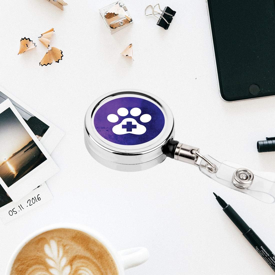 Andaz Press Retractable Badge Reel Holder with Clip, Heavy Duty Metal Name Tag Retractable ID Key Belt Clip Watercolor Heart Cat Dog Pet, Veterinarian, Technician, Conservation, Veterinary Surgeon