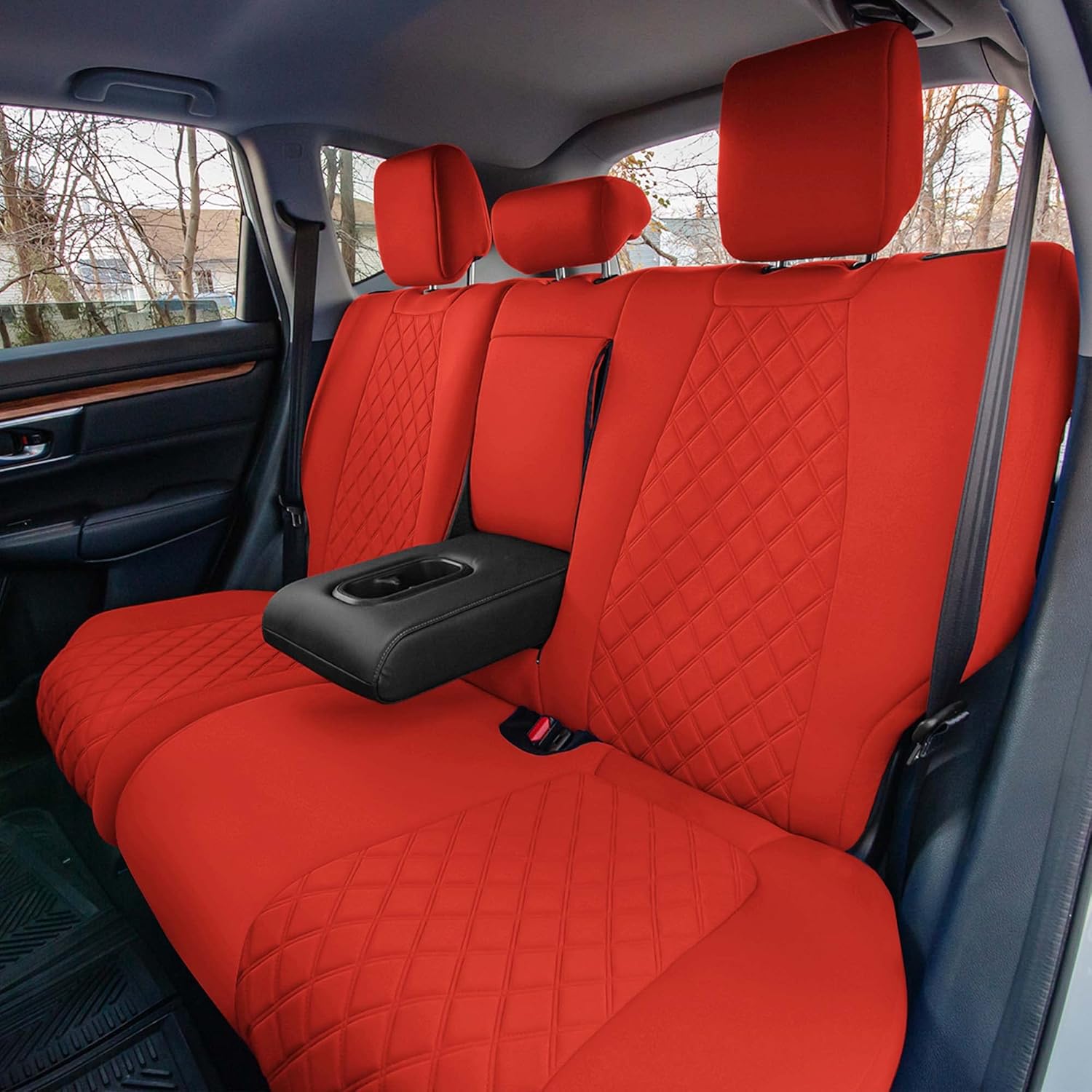 FH Group Neoprene Custom Fit Seat Covers for 2017-2022 Honda CR-V LX EX EX-L with Water Resistant Neosupreme Insert Rear Solid Red