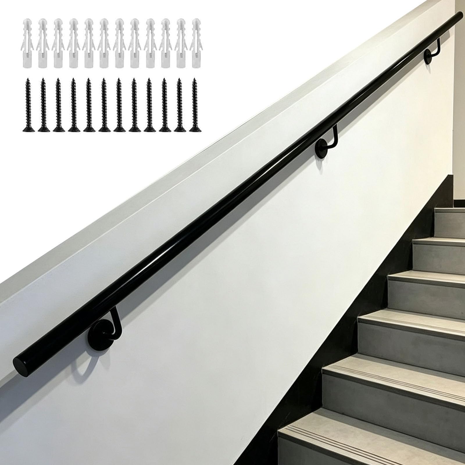 Czarna poręcz schodów Minimalistyczna przemysłowa metalowa balustrada