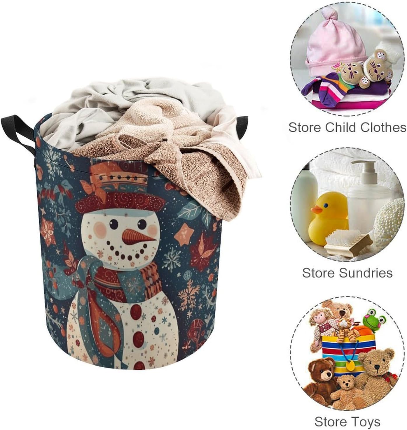 Laundry Basket Laundry Bag Snowman Patchwork Pattern Printed Foldable Laundry Basket with Easy Carry Handles for Clothes Towels in The Family And Dorm