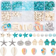SUNNYCLUE 1 Box 210Pcs Starfish Bead Turtle Beads Lucky Turquoise Beads Bulk Summer Ocean Beads Sea Animal Charms Shell Beads Seashell Charms for Jewelry Making Beading Kits Women DIY Craft Supplies