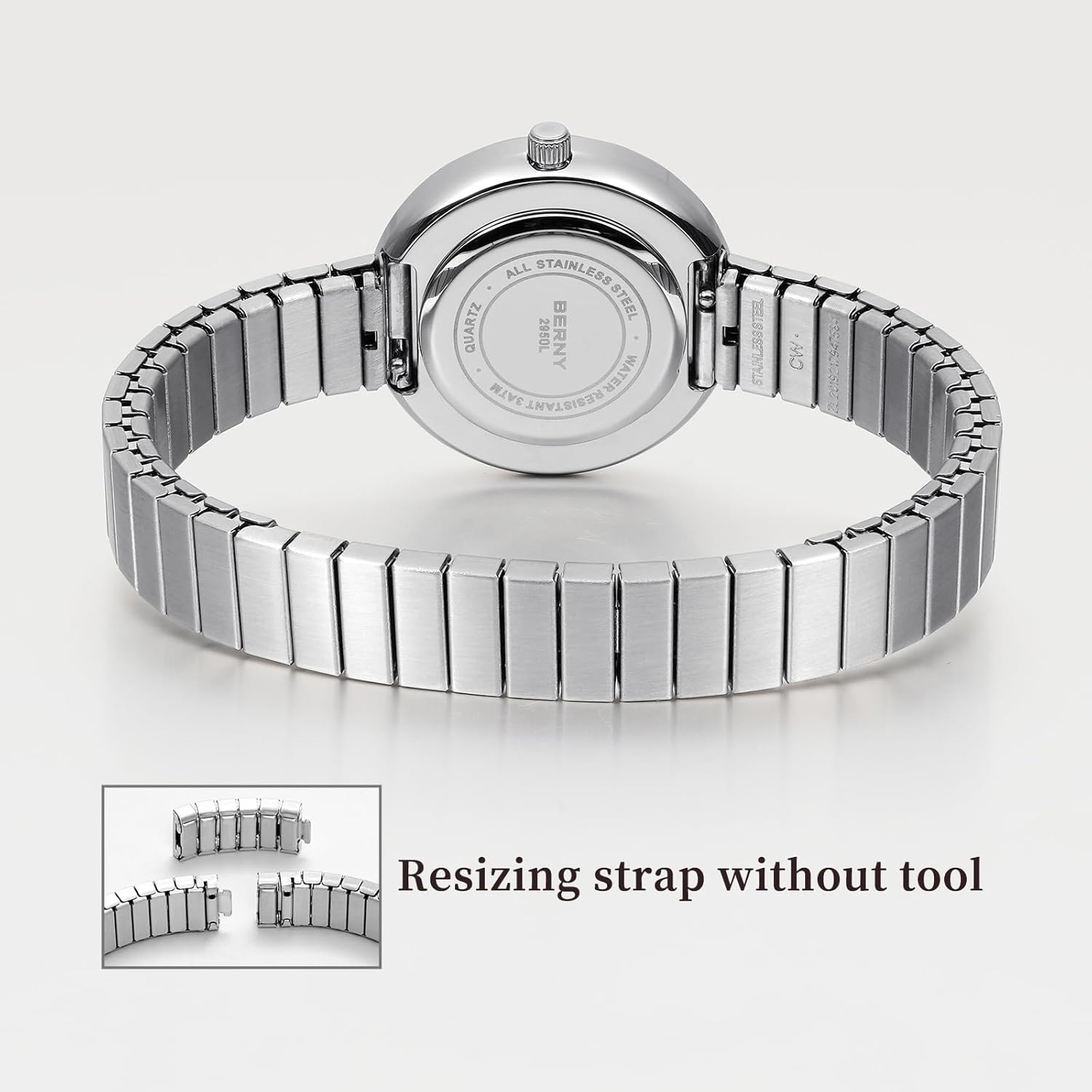 BERNY Vintage Silver Watches for Women, Dainty Women's Wrist Watch, Ladies Analog Quartz Watches with All Stainless Steel, Patent Expansion Band 3ATM Waterproof Roman Indices Fashion Birthday Present - Image 5