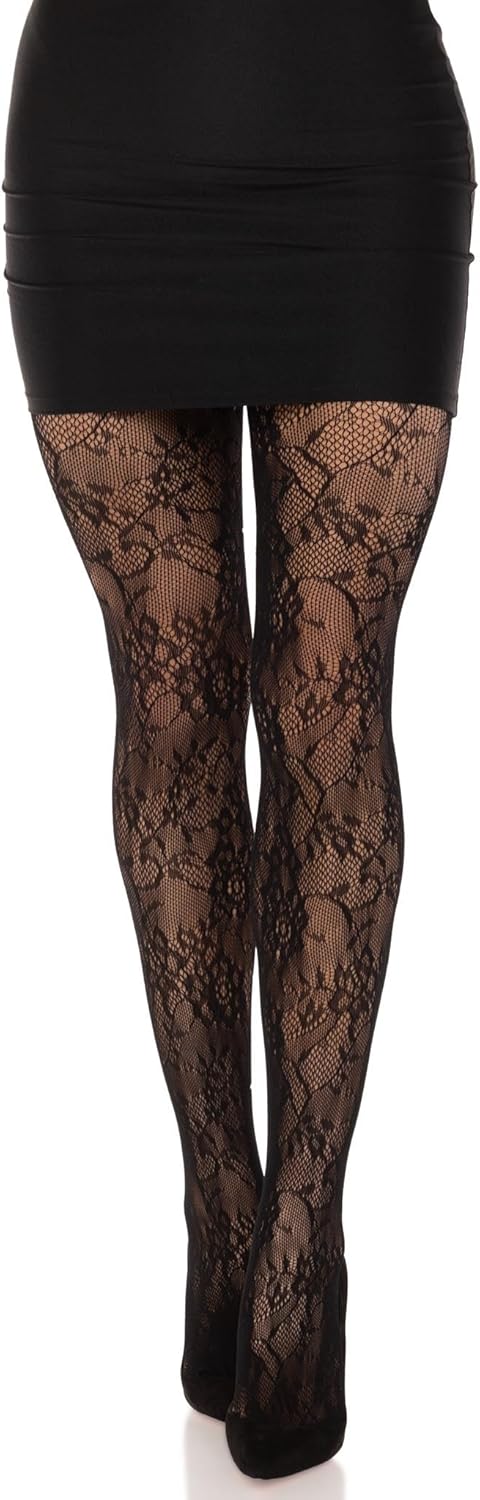 Leg Avenue womens Garden Rose Lace Tights Black One Size - Image 3