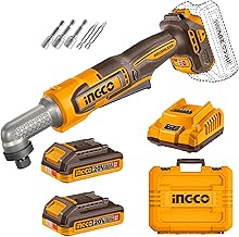 INGCO 20V Cordless Angle Impact Driver, Brushless Motor, 2200rpm, With 3Pcs Sockets(13,17,19mm), 2 Pcs 2.0Ah Battery, 1Pcs Charger