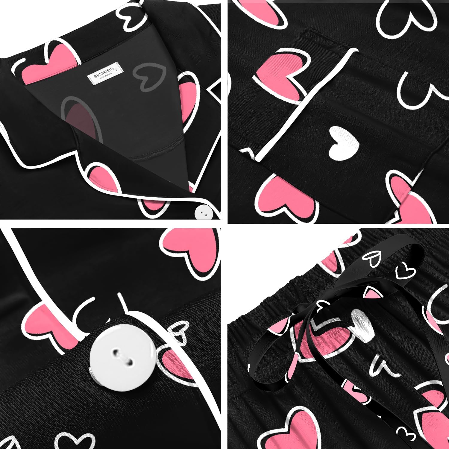 SWOMOG Womens Button Down Pajamas Set Short Sleeve Sleepwear Bride Soft Pj Lounge Sets XS-3XL - Image 5