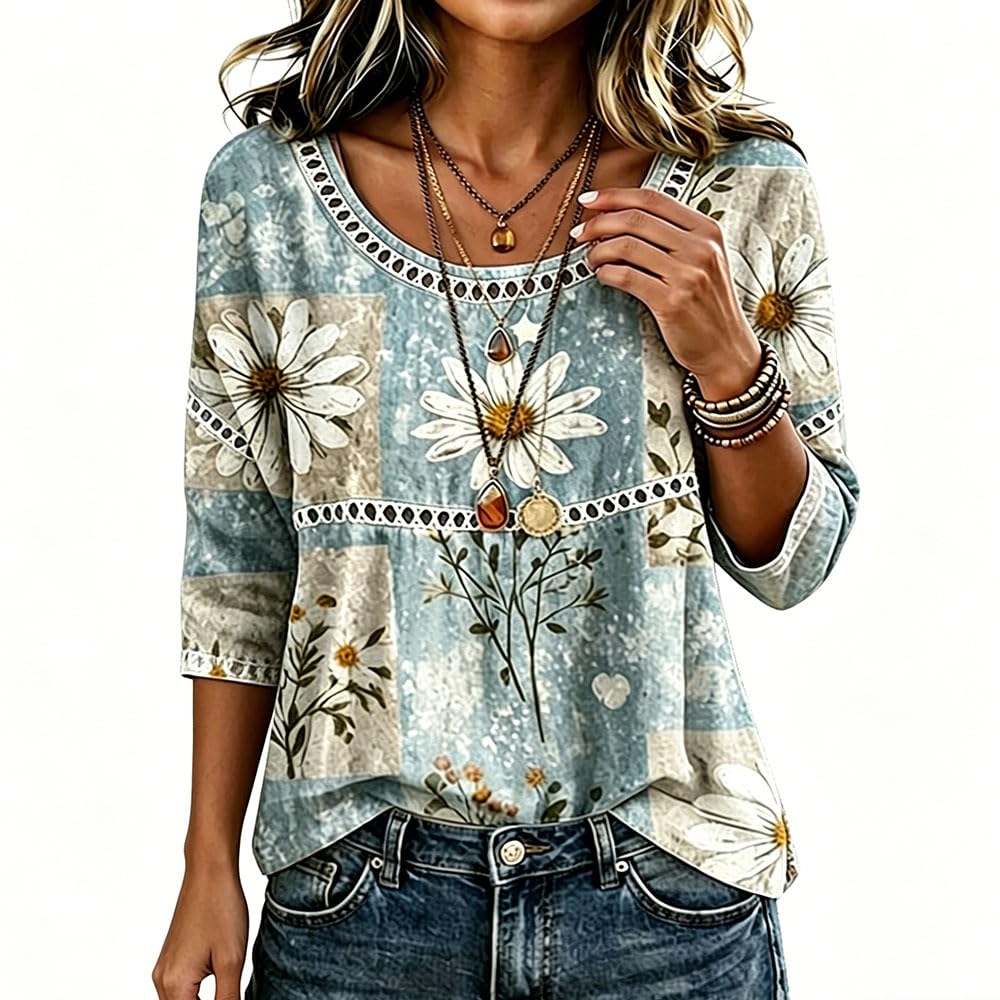 Women Vintage Floral Hollow Lace Trim Cotton Boho Blouse Top