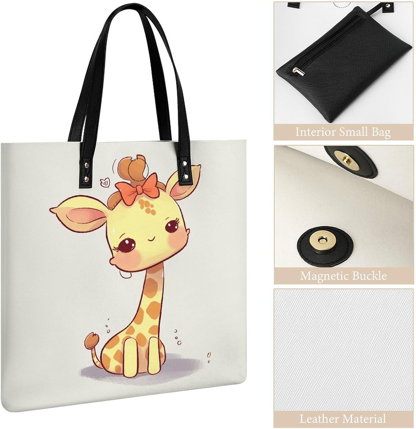 Cute Bow Giraffe Handbags Large Capacity, Tote Bag Stylish Slouchy, Shoulder Bags for Work Beach Travel And Shopping Grocery.