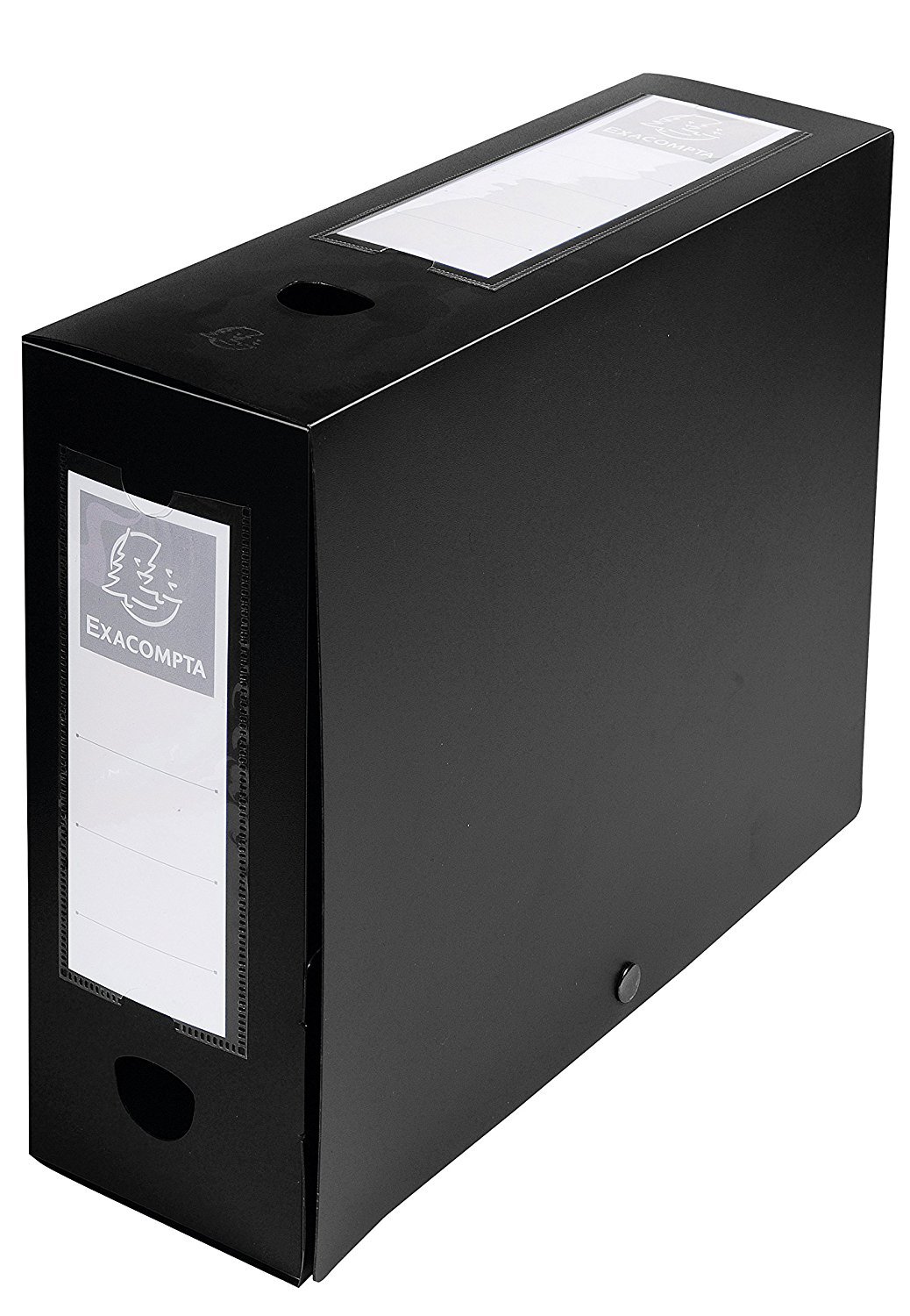 Exacompta - Ref 59931E - Plastic Filing Box - 250 x 330mm in Size, Suitable for Holding A4 Documents, 10cm Spine, 2 x Spine Labels & 2 x Finger Holes - Black