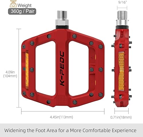 Miniatura 2 de Pedales de bicicleta de montaña con reflectores, pedales de carreteraMTB, pedales de plataforma de fibra de nailon ligero de 916 pulgadas para BMX