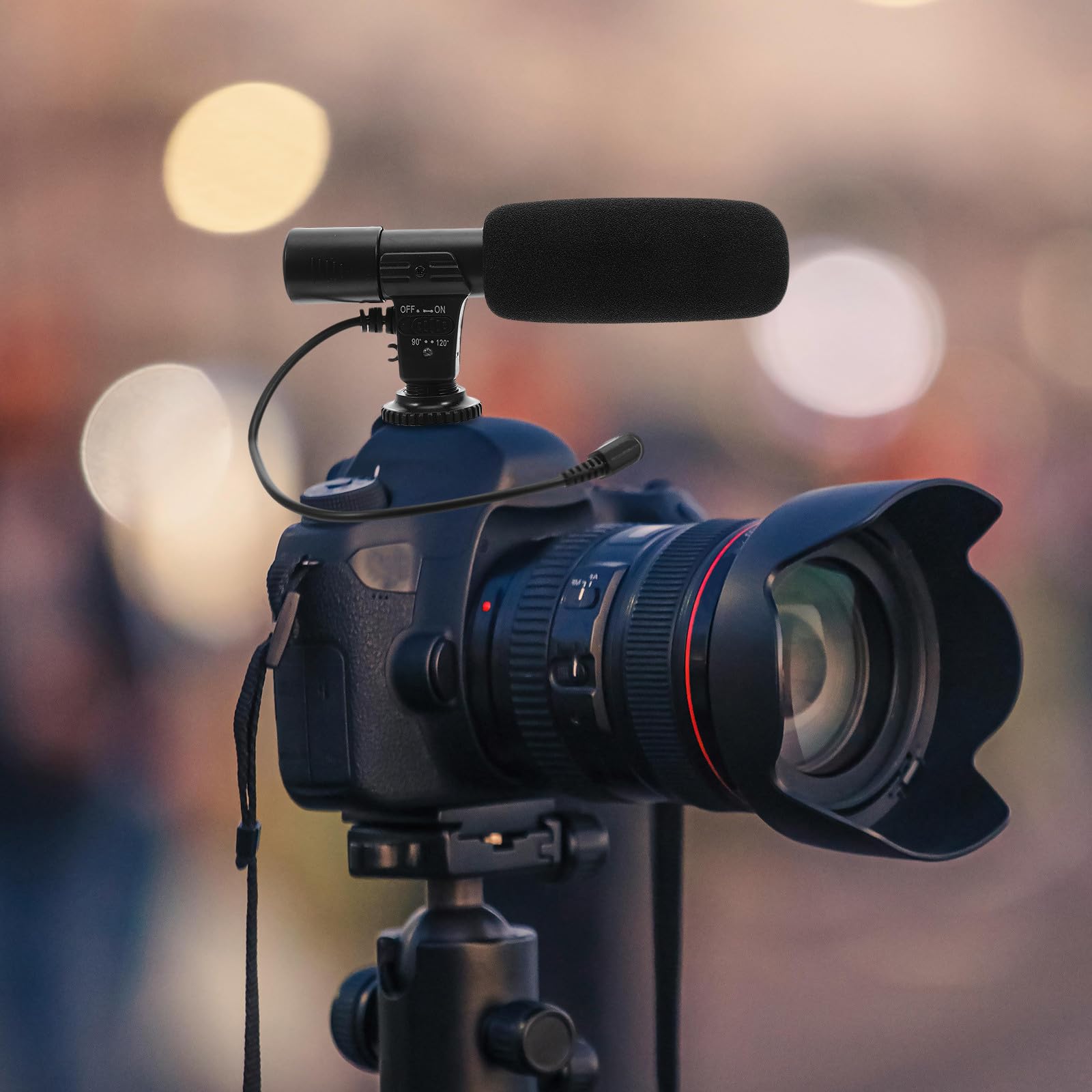 Micrófono Profesional para Videocámara y Teléfono, Alta Sensibilidad Estéreo, Ángulo de 90/120 Niveles para Grabación Clara y Precisa