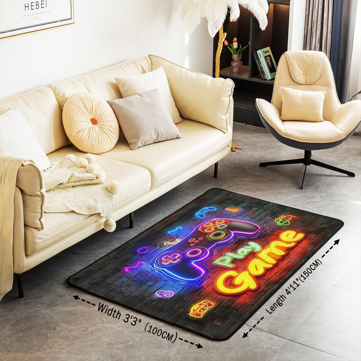 Erosebridal Gamer Gaming Carpet for Boys,Retro Neon Gaming Area Rug 5x7 Non Slip Washable for Girls Kids Teen,Video Game Decorative Accent Rug,Space Play Gamepad Indoor Floor Mat Game Room Decor