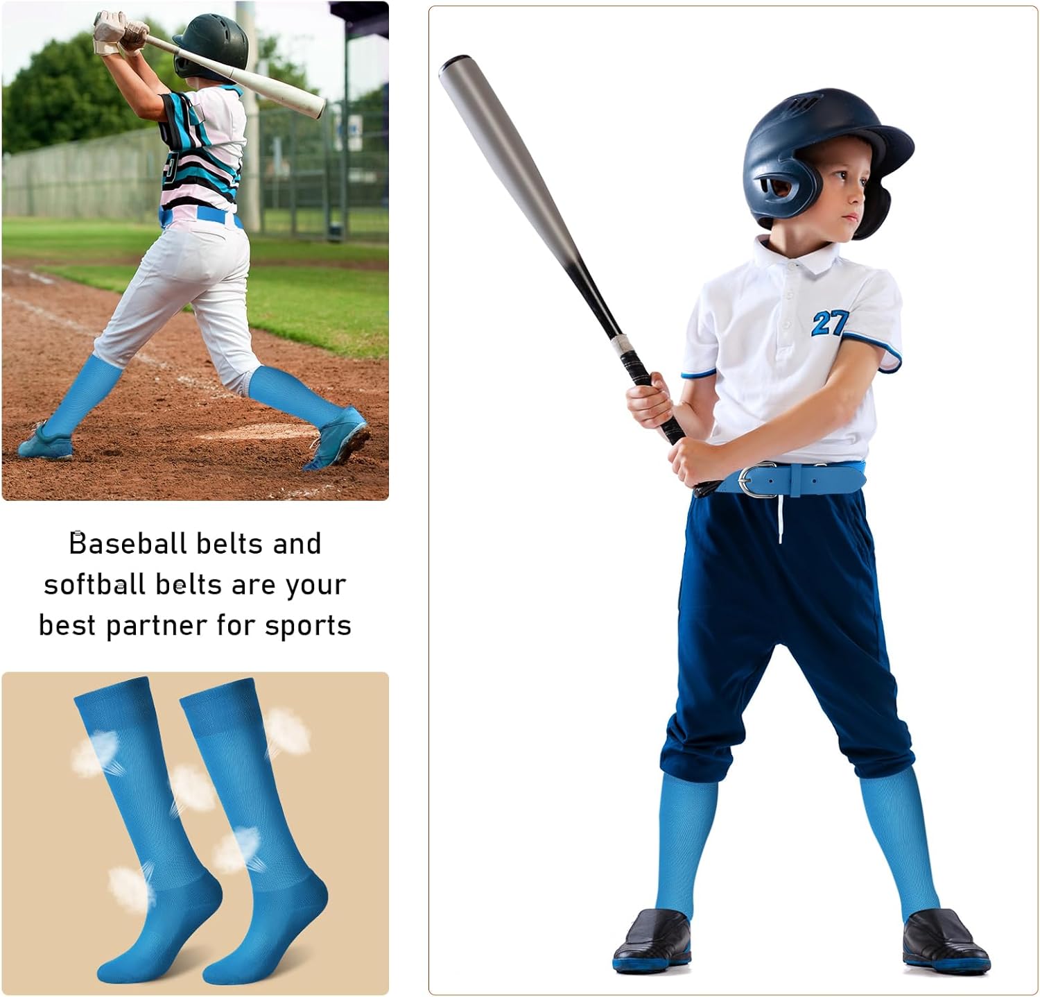 Zhanmai Baseball Belt and Socks Combo Adjustable Softball Socks and Belt Elastic for Youth Boys Girls, Adult - Image 4