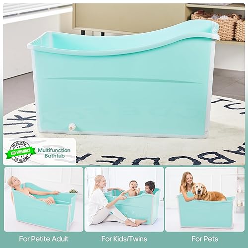 Miniatura 7 de Bañera plegable para bebé, bañera plegable para niños pequeños, portátil, grande, plegable, con termómetro y cesta de almacenamiento (verde)