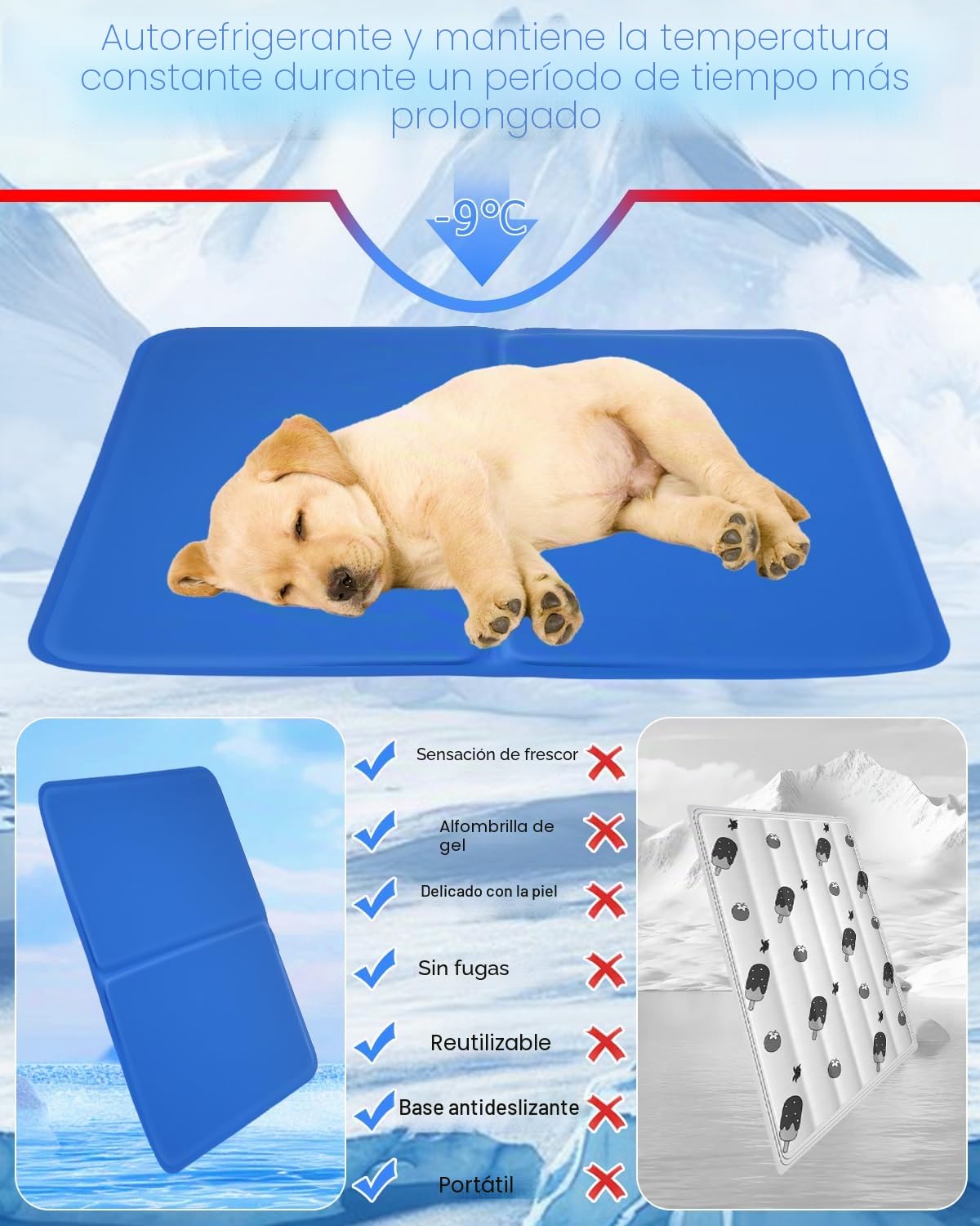 Alfombra Refrescante para Perros y Gatos, Alfombrilla de Gel Autorefrigerante, Cama refrescante Perros, Cama Fria para Perros Verano, colchoneta Fresca para Mascotas pequeños 40 * 50cm