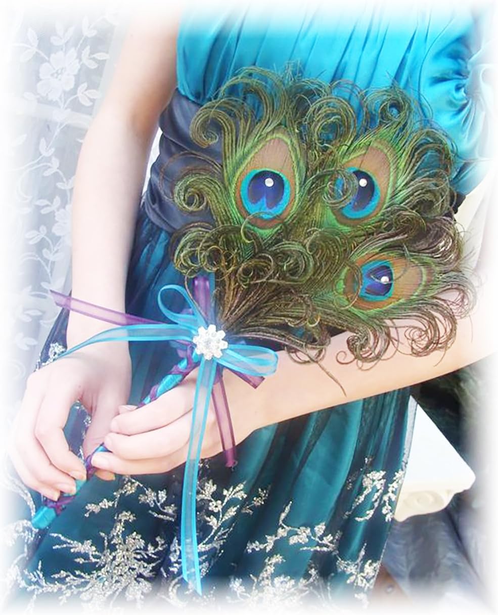 DECORA 100 Pieces Real Natural Peacock Feathers for Craft Halloween Costume Bridesmaid Corsage Christmas Wreath and Home Decor 10 Inch-12 inch