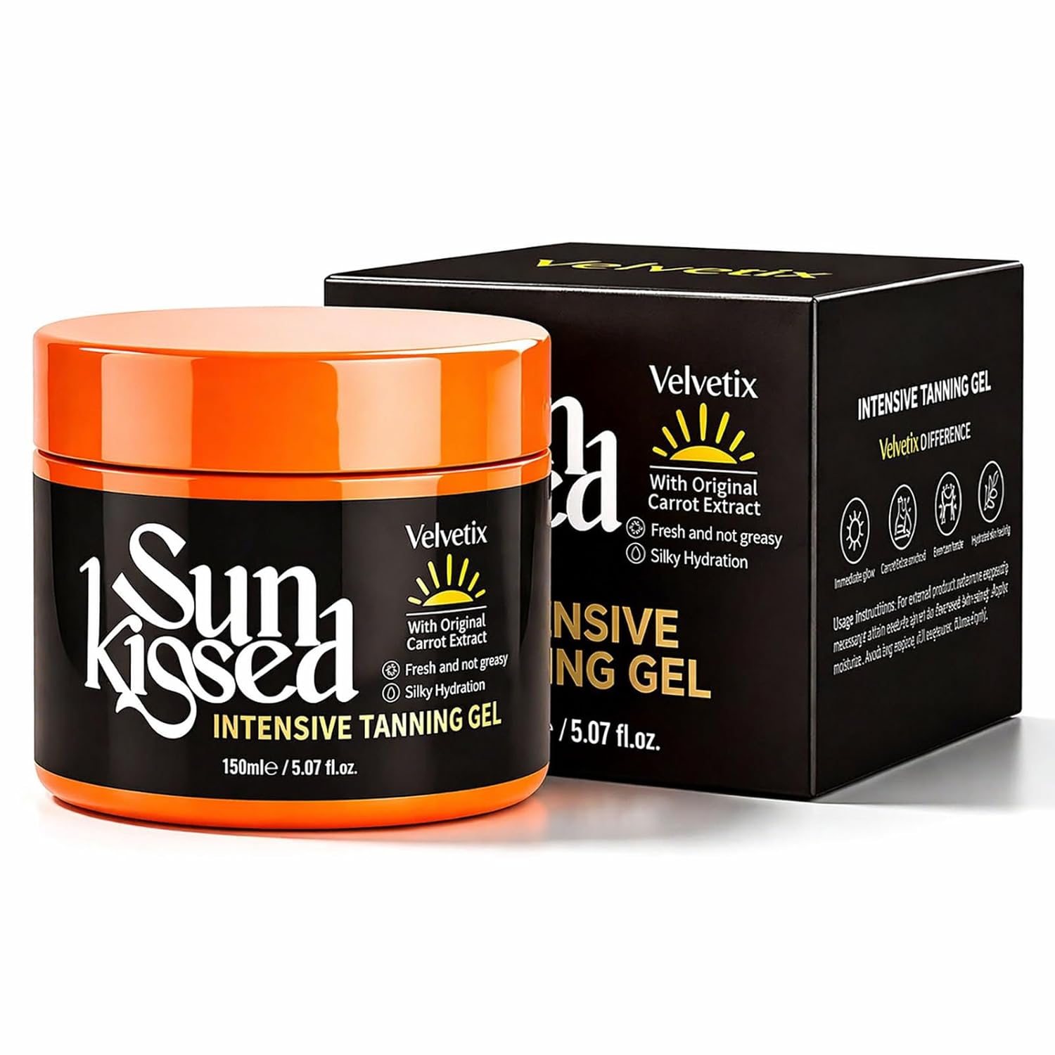 Intensive Tanning Gel for Outdoor Sun, Fast Tanning Accelerator with Carrot Oil & Coconut Oil, Quick-Dry & Non-Greasy Sun Tanning Butter, Streak-Free Natural Bronze Glow, Vegan, 5 oz