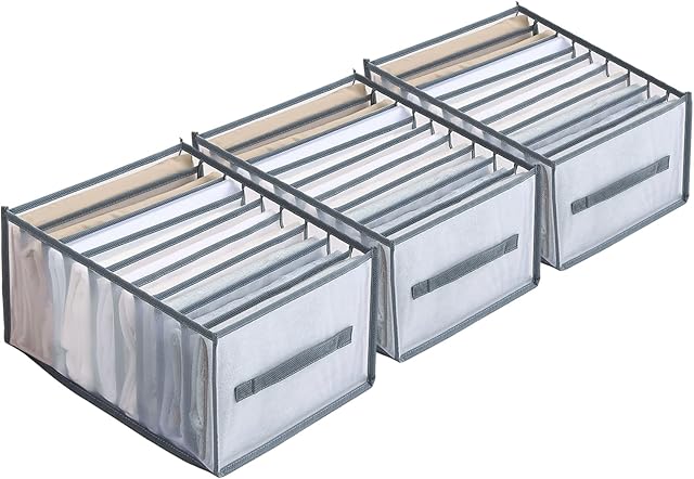 TOSHISON 3 Pcs Wardrobe Storage Clothes Organizer Visible Mesh Clothes Drawer Organisers Foldable Washable Storage Box for Jeans, Skirts, Leggings, T-shirts(9 grids)