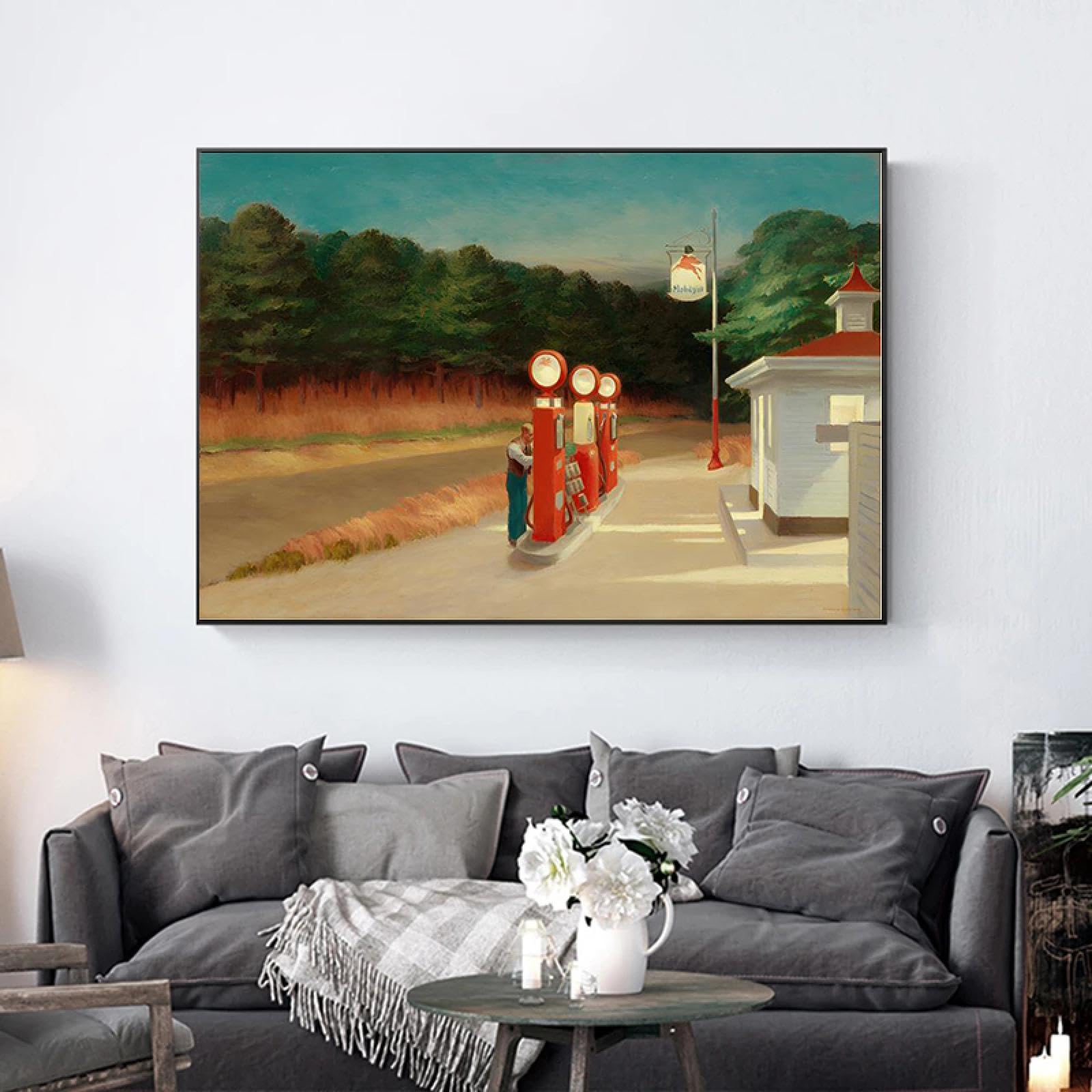 Edward Hopper Gasolinera Pinturas en lienzo Carteles e impresiones modernos Cuadros de arte de pared para la decoración de la pared de la sala de estar 40x65cm (16x26in) con marco