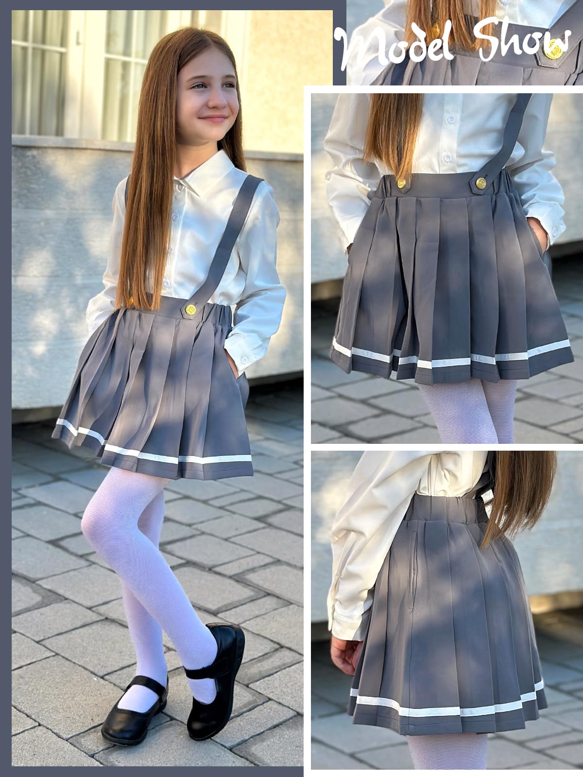 LOLANTA Gonna a pieghe per bambine con bretelle e gonna elasticizzata con spalline rimovibili, per bambini dai 7 ai 13 anni