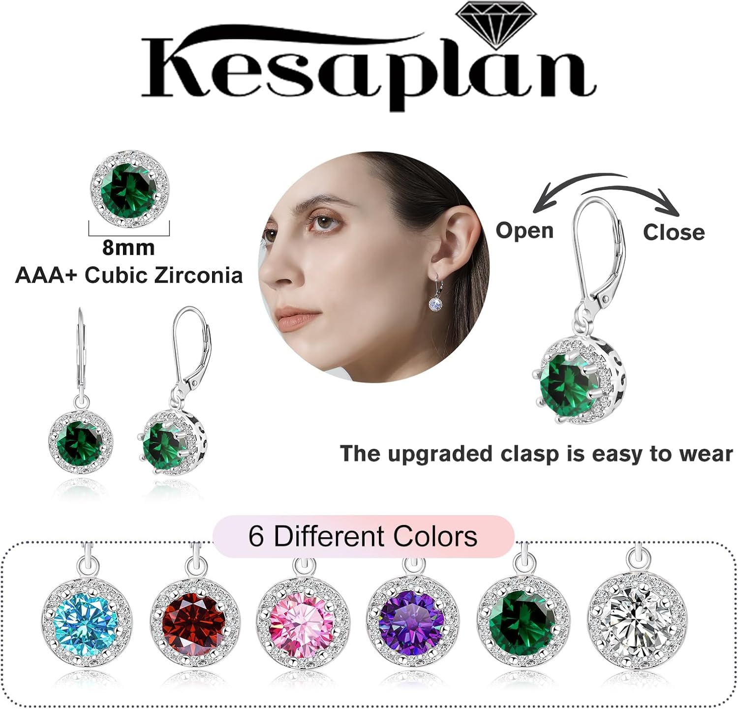 Multicolor Crystal Dangle Studs Earrings Set for Women 925 Silver Hypoallergenic Dangle Earrings Leverback Drop Earring Fashion Cubic Zirconia Leverback Stud Earring Sets Trendy Cubic Zirconia Jewelry Gifts for Women - Image 2